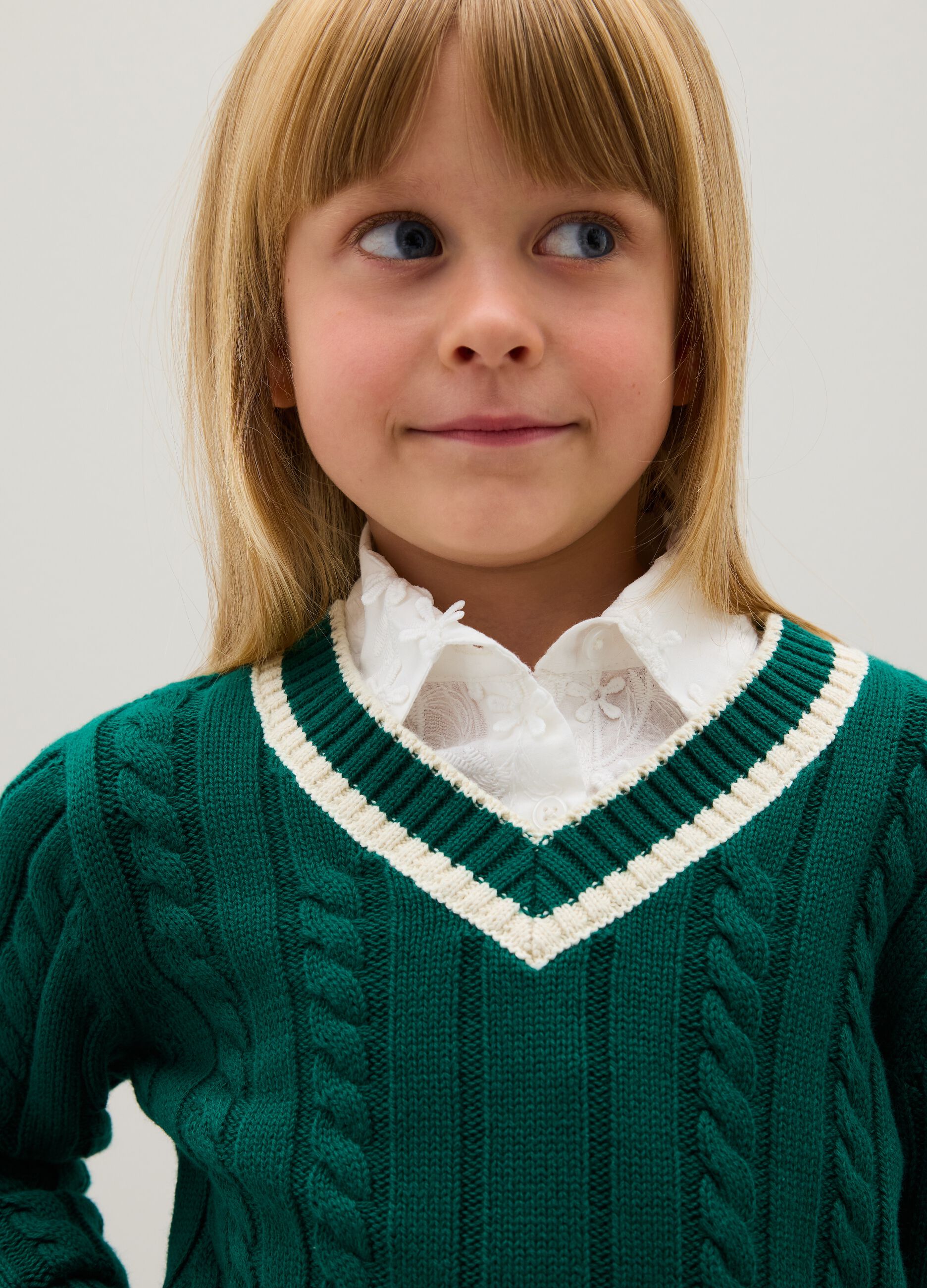 Girls' Regular Fit Green Pure Cotton Sweater