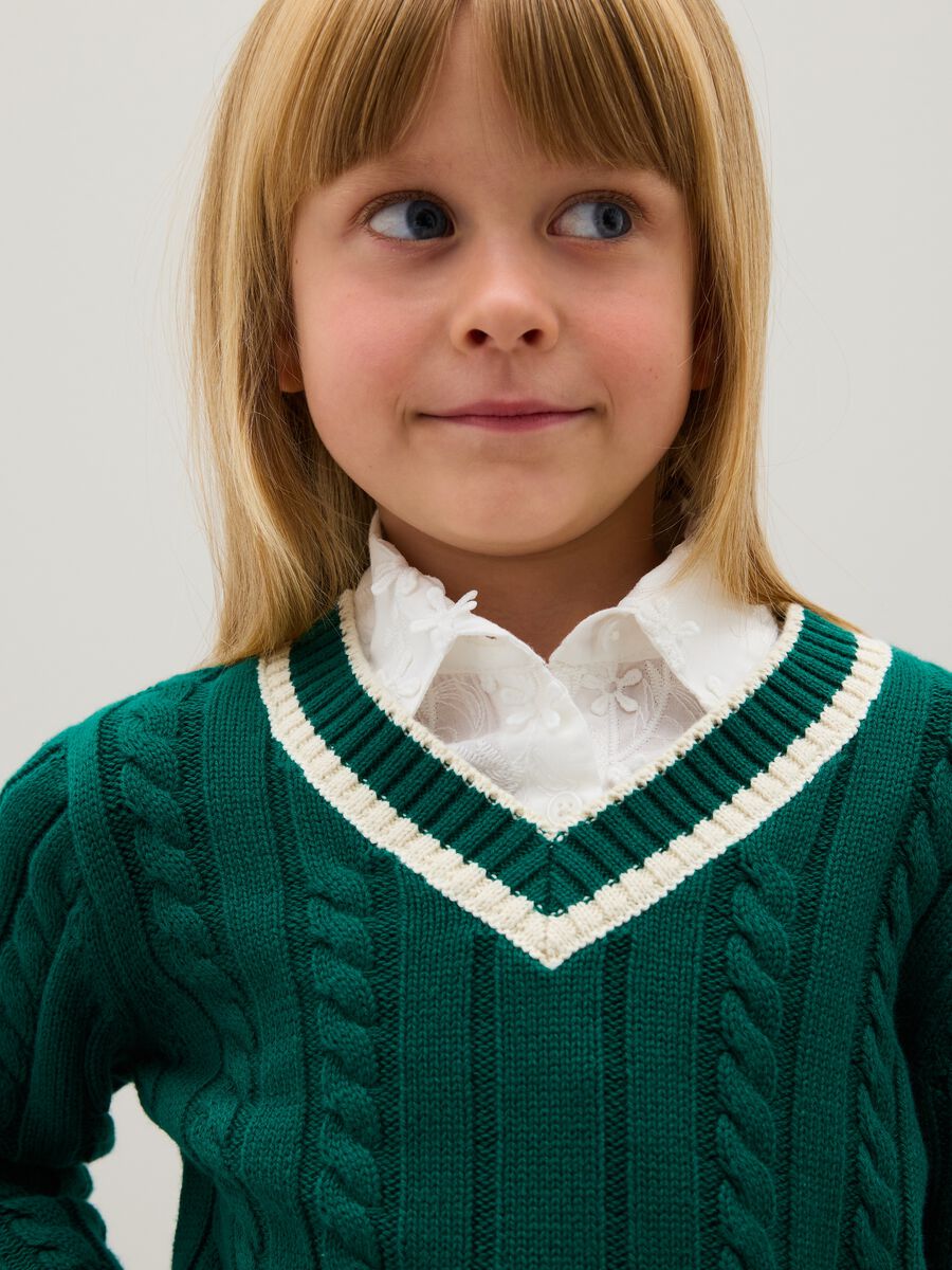 Girls' Regular Fit Green Pure Cotton Sweater_2