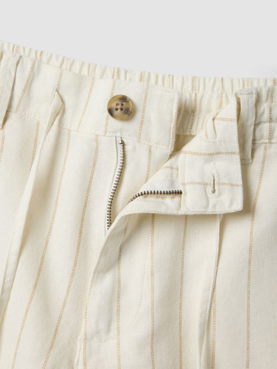 Shorts in misto lino e cotone a righe multicolor regular fit_5