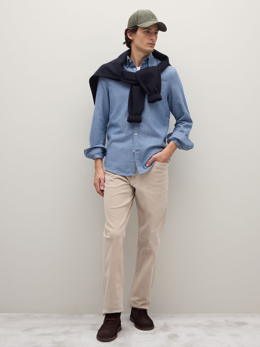 Pure cotton blue flannel regular fit shirt_2