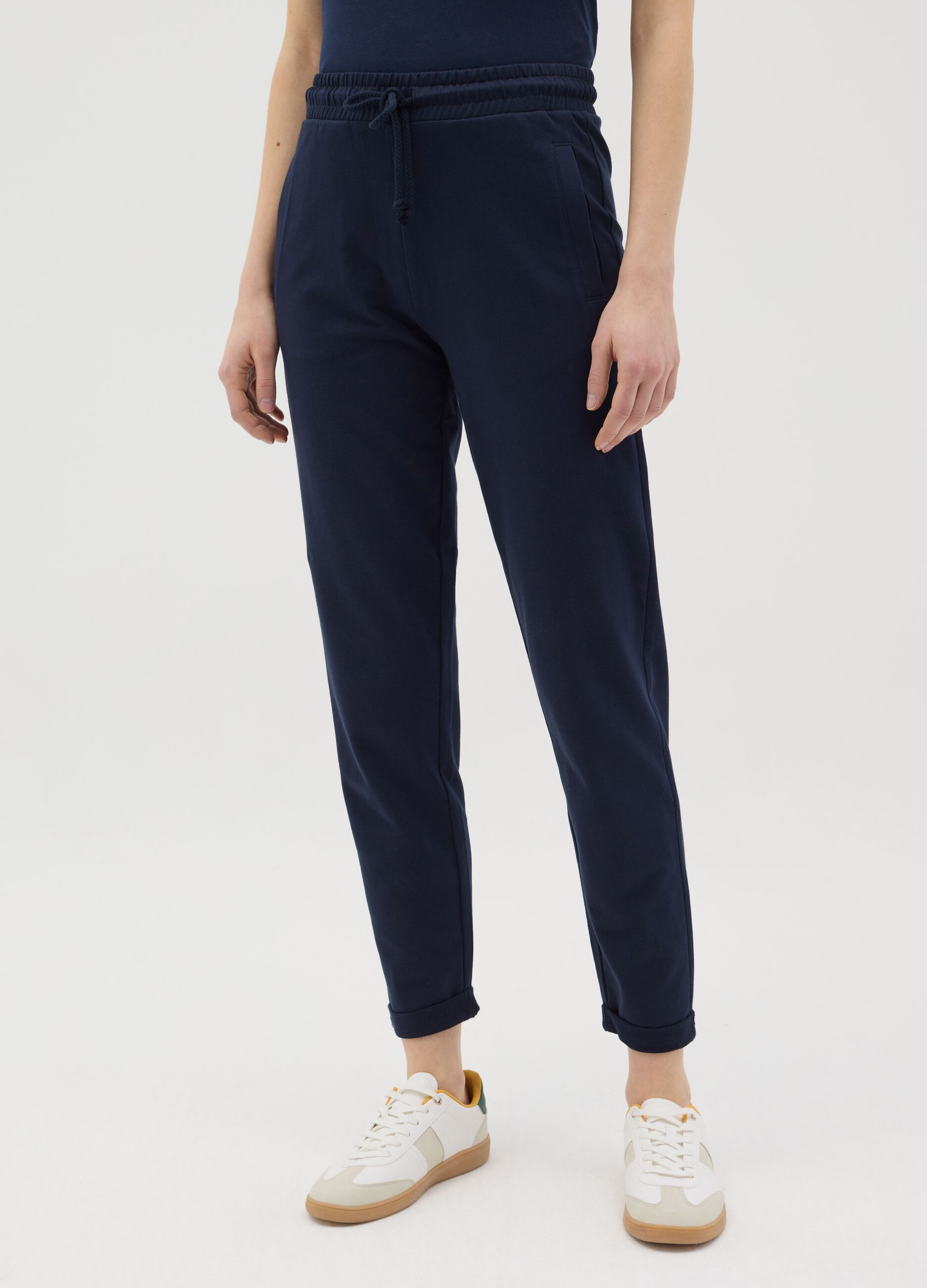 Black French terry joggers with drawstring