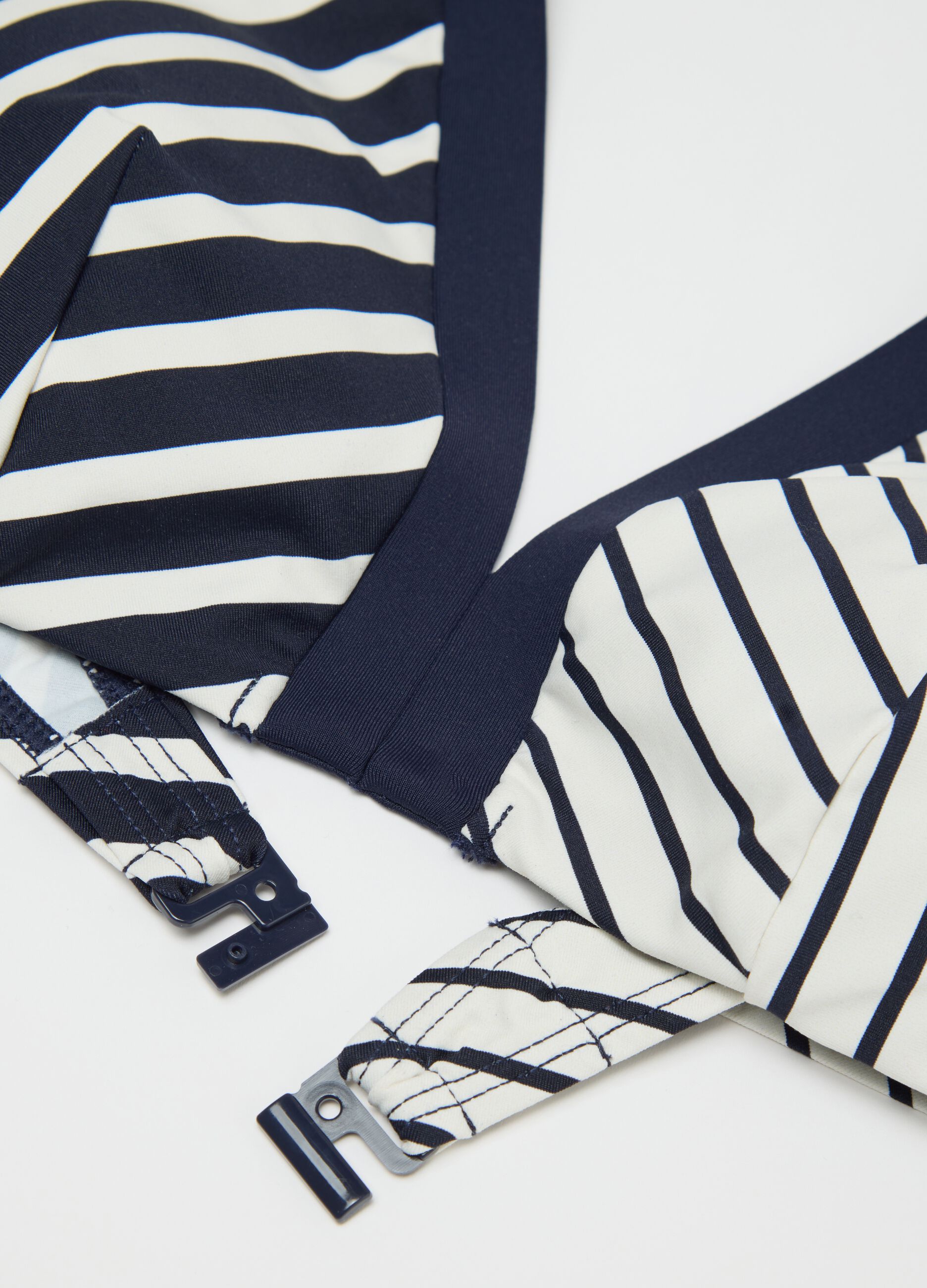 Women’s bikini top in multicoloured striped stretch fabric
