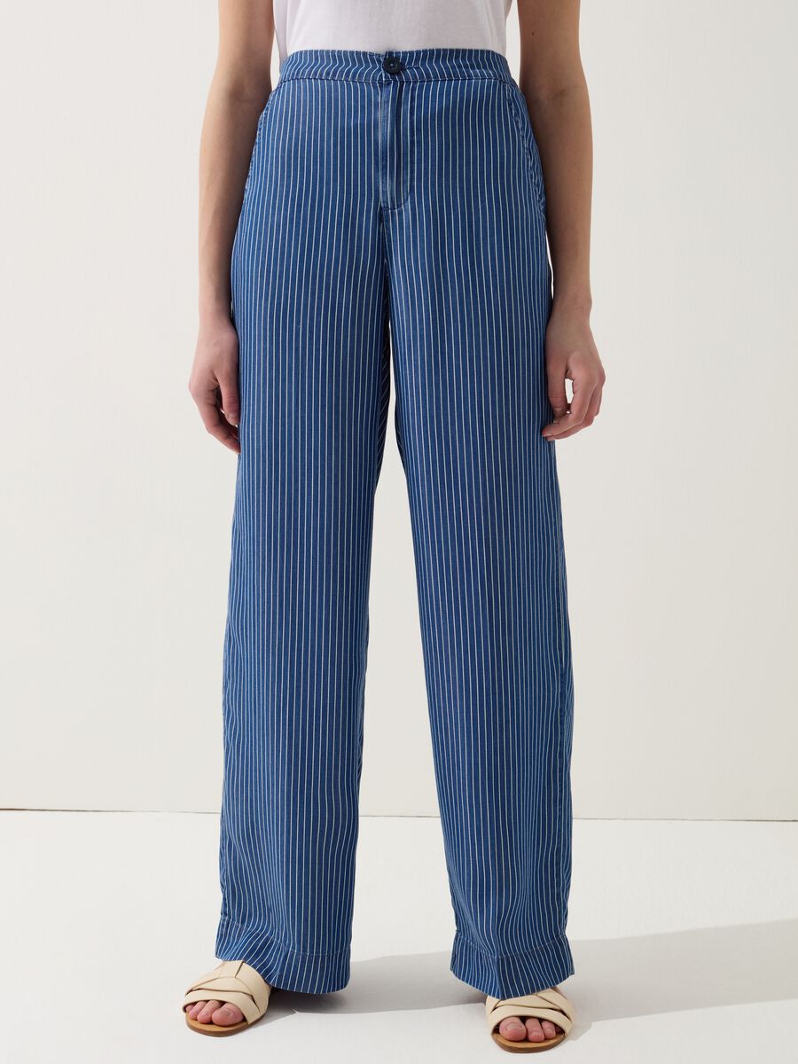 Wide-leg pinstriped jeans in fluid fabric_1