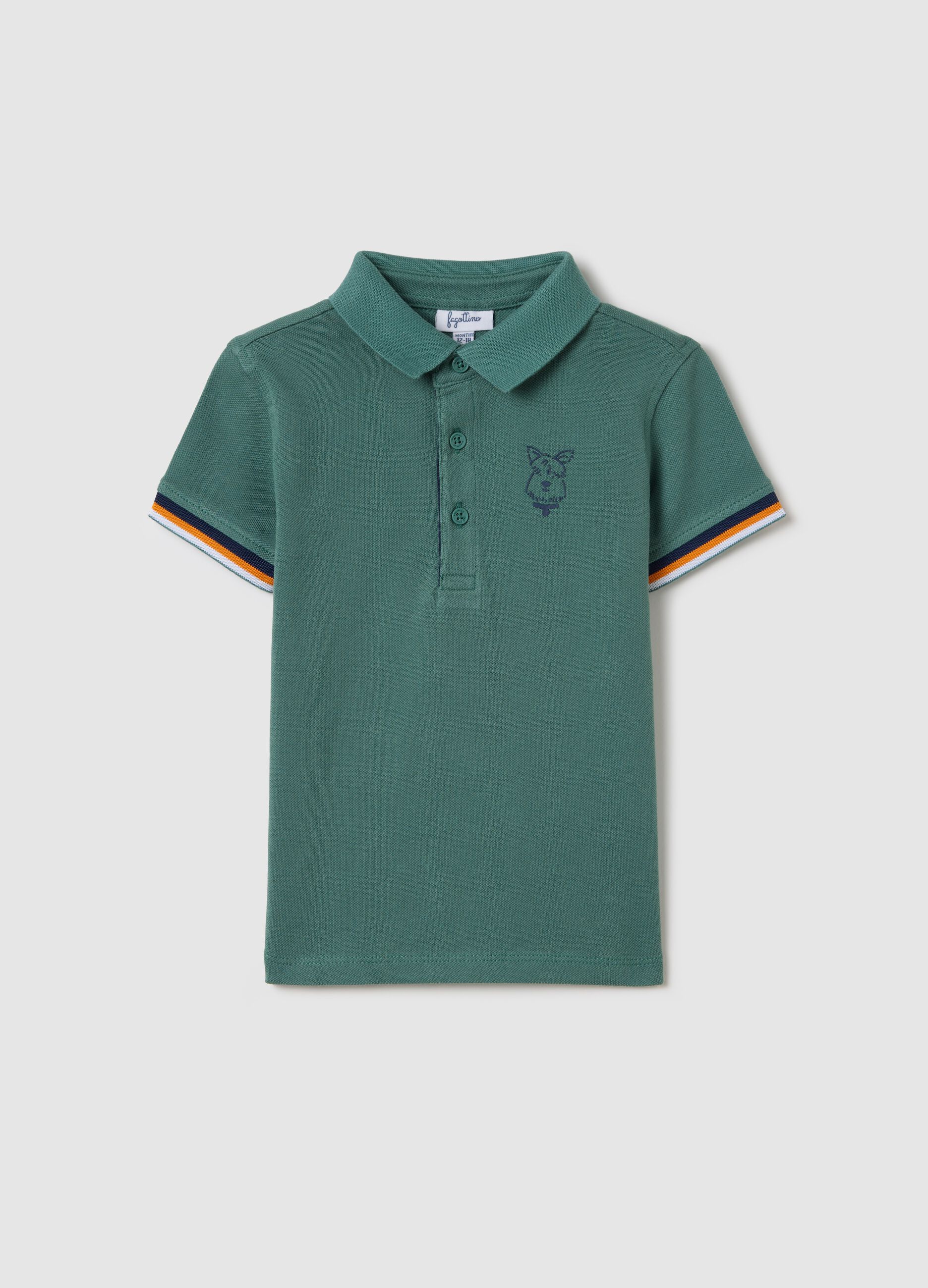 Piquet polo shirt with puppy print