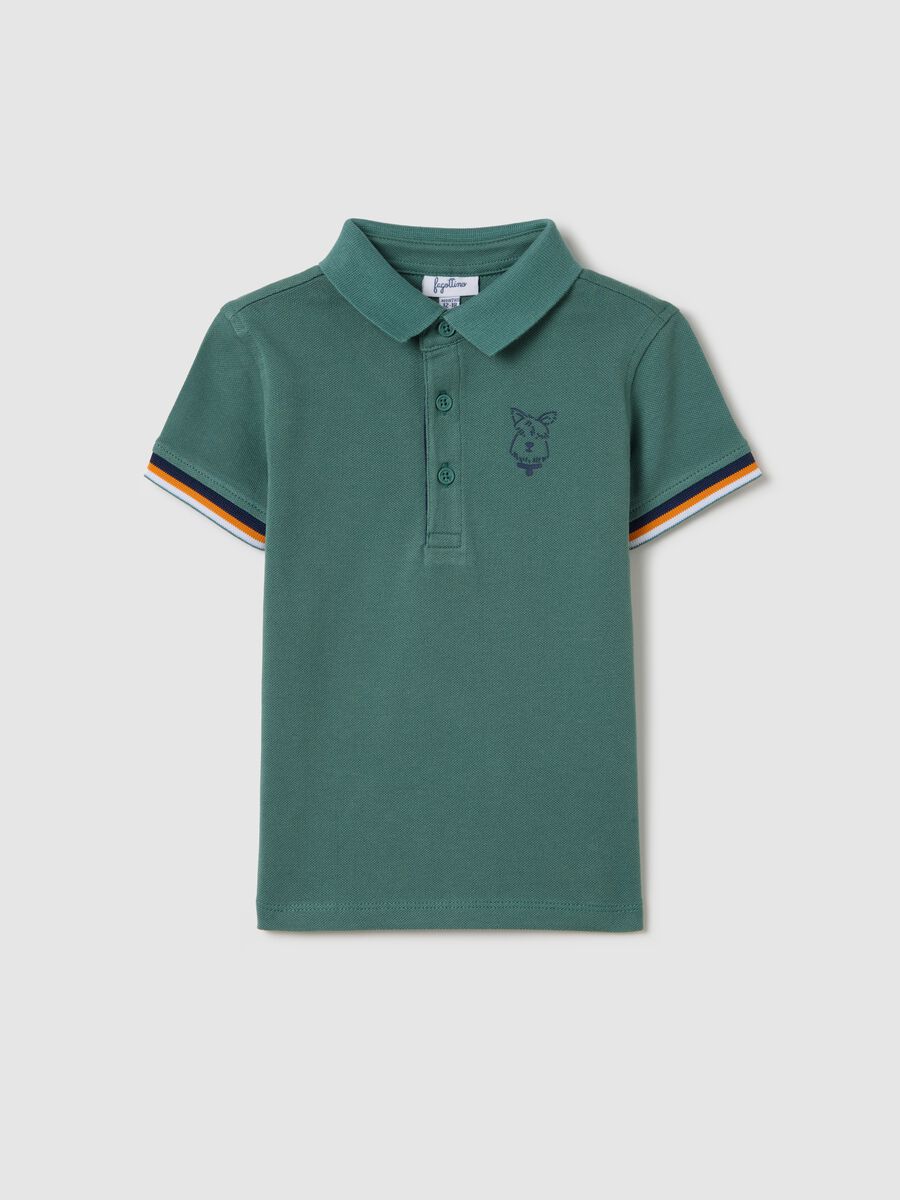 Piquet polo shirt with puppy print_0