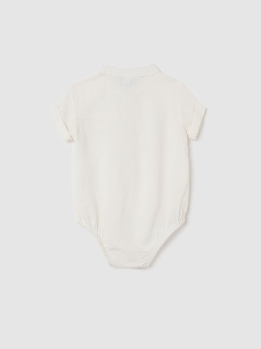 White bodysuit shirt in linen and viscose_1
