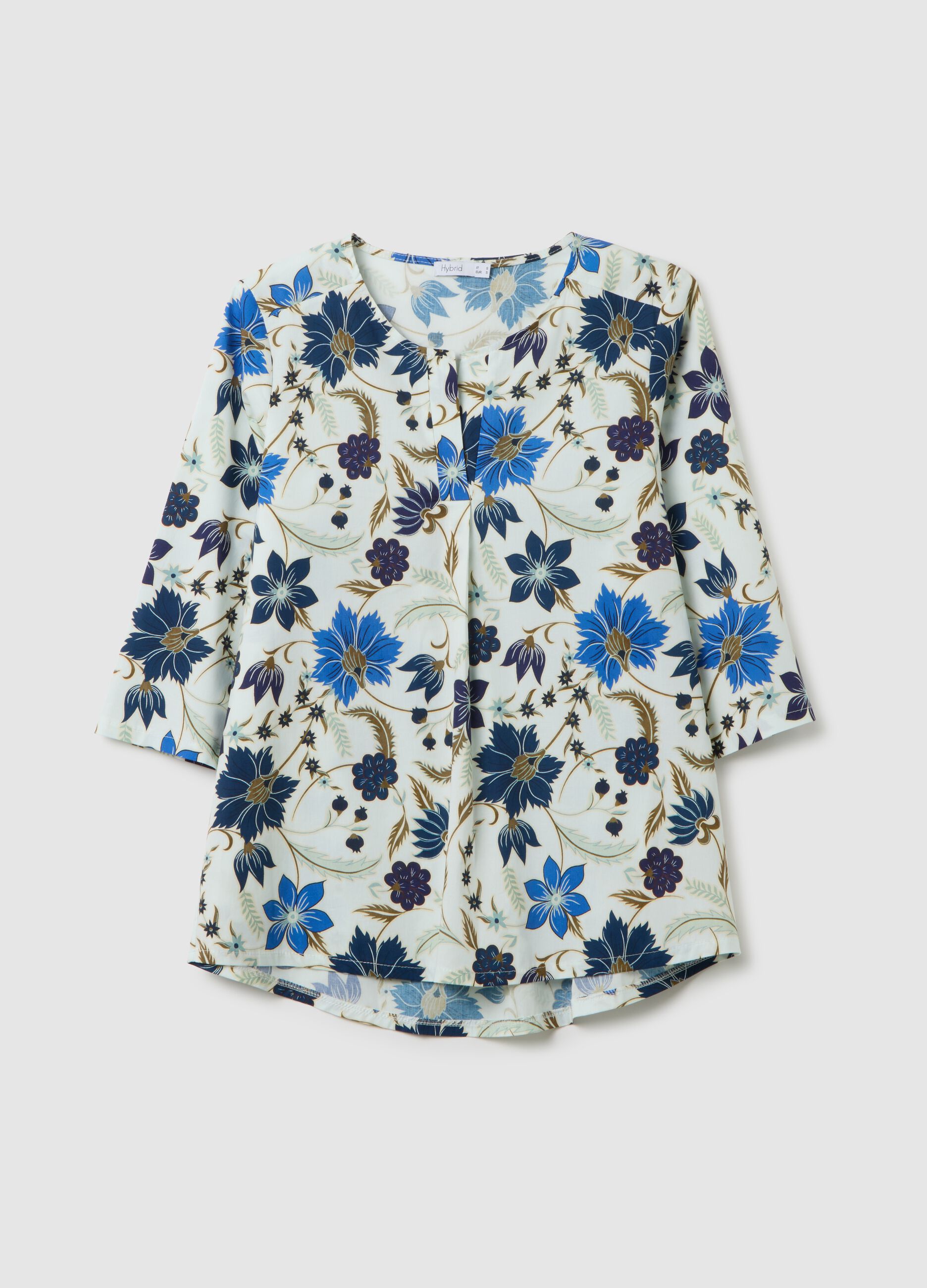 Women's multicoloured stretch cotton blouse in regular fit