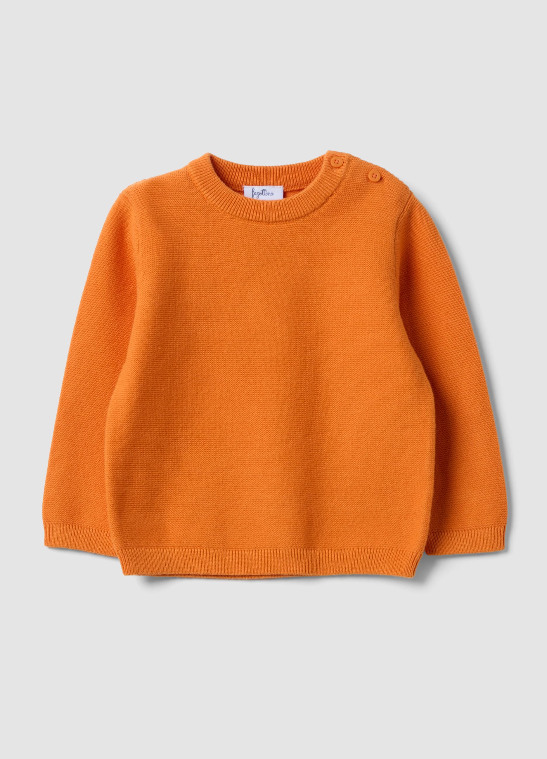 Orange pure cotton regular-fit buttoned jumper for baby boy