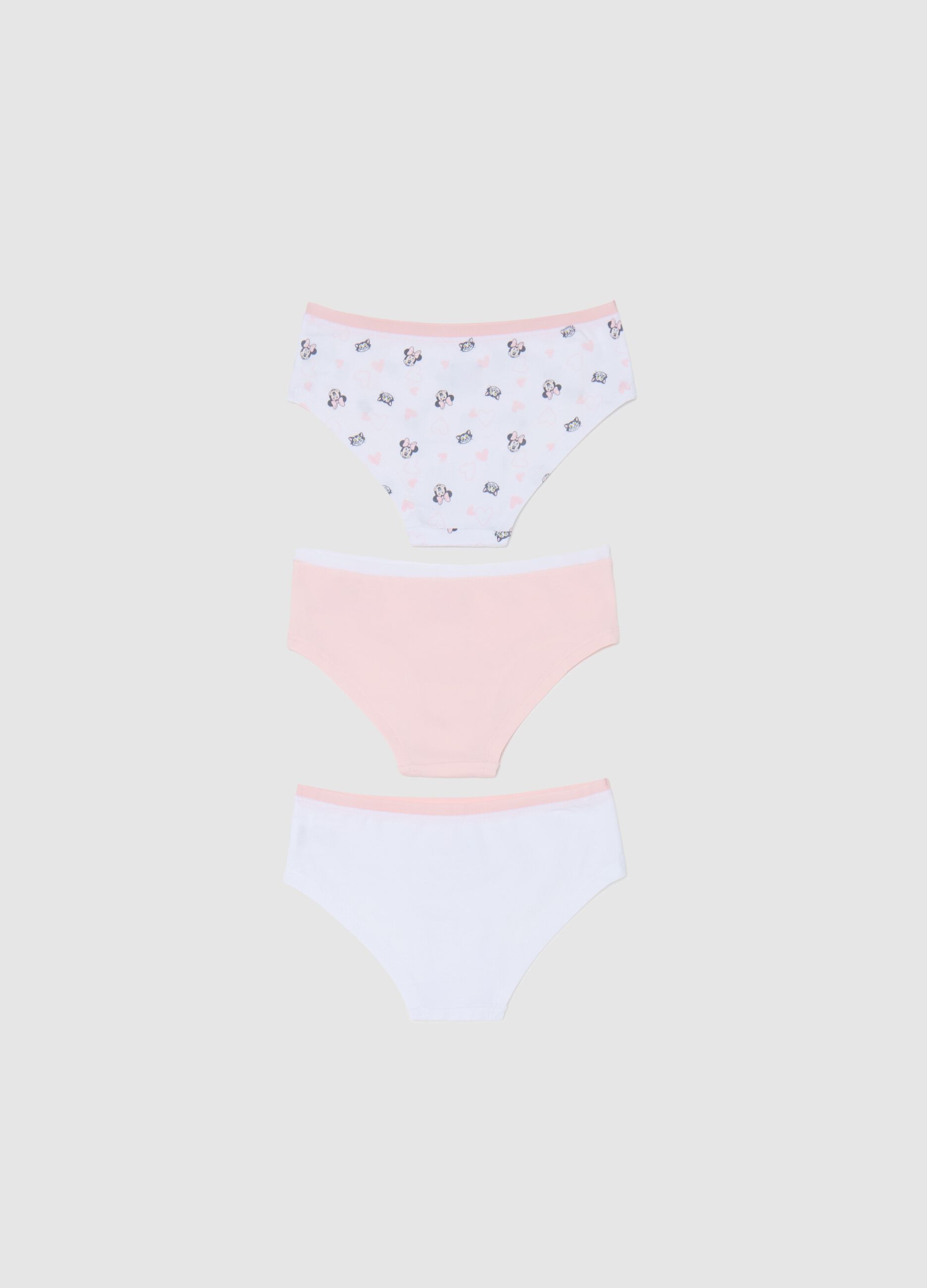 Three-pack stretch cotton French knickers with Minnie Mouse print