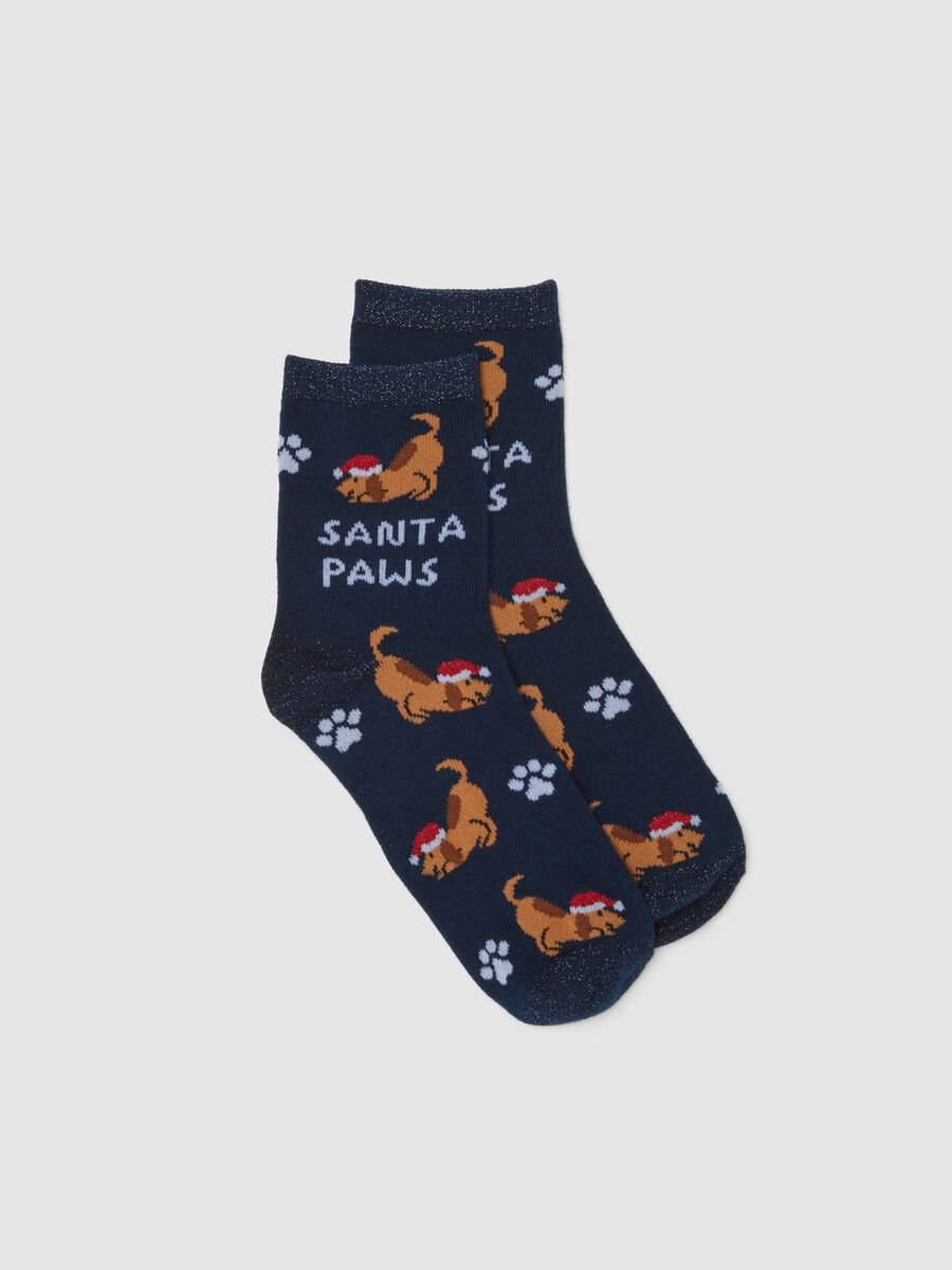 Christmas Socks in Blue Cotton Blend with Print_0