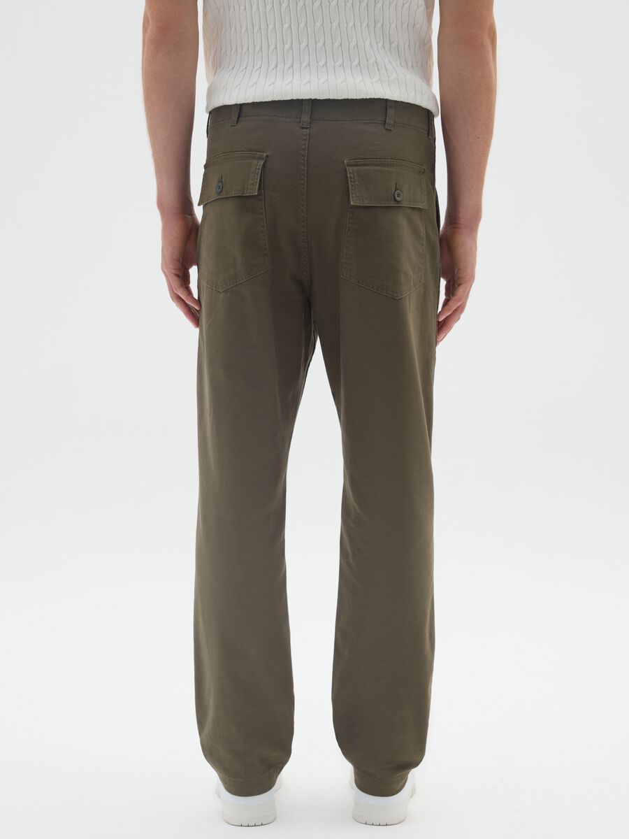 Green Stretch Cotton Blend Baggy Trousers_2