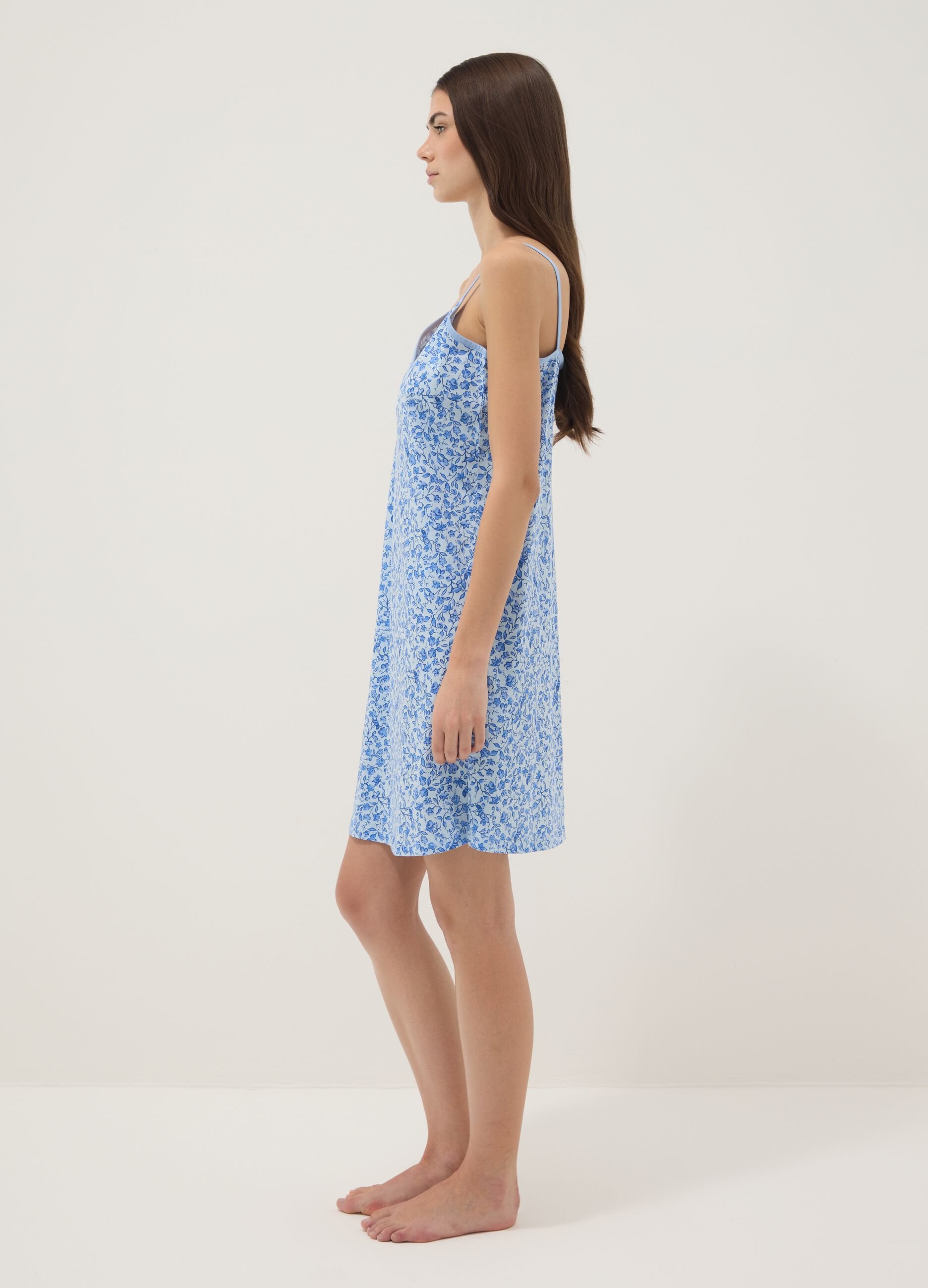 Light blue organic cotton floral print nightdress