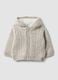 Giacca grigia con cappuccio in maglia a trecce_0