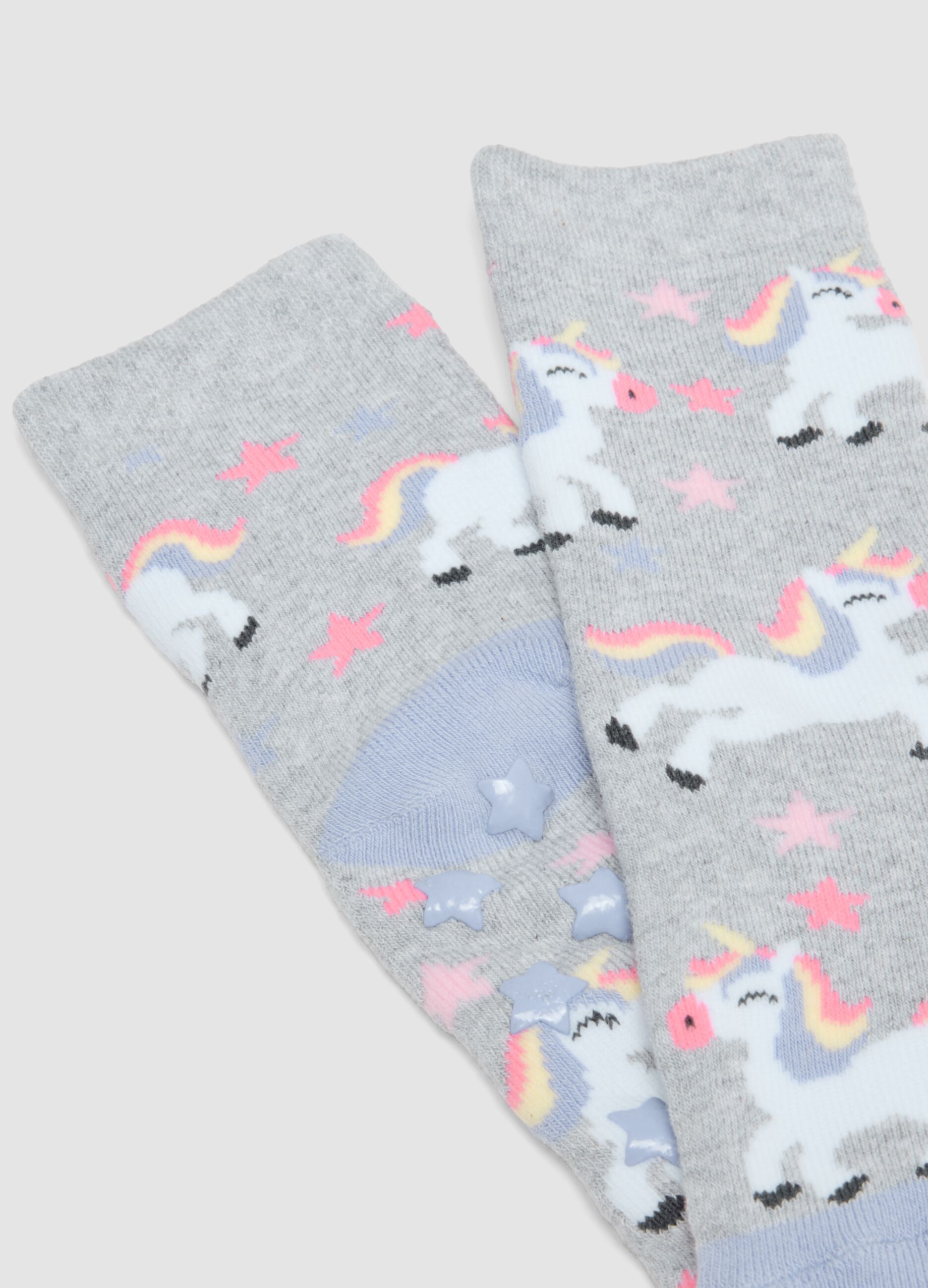 Bipack di calze corte antiscivolo in cotone organico elasticizzato con unicorni