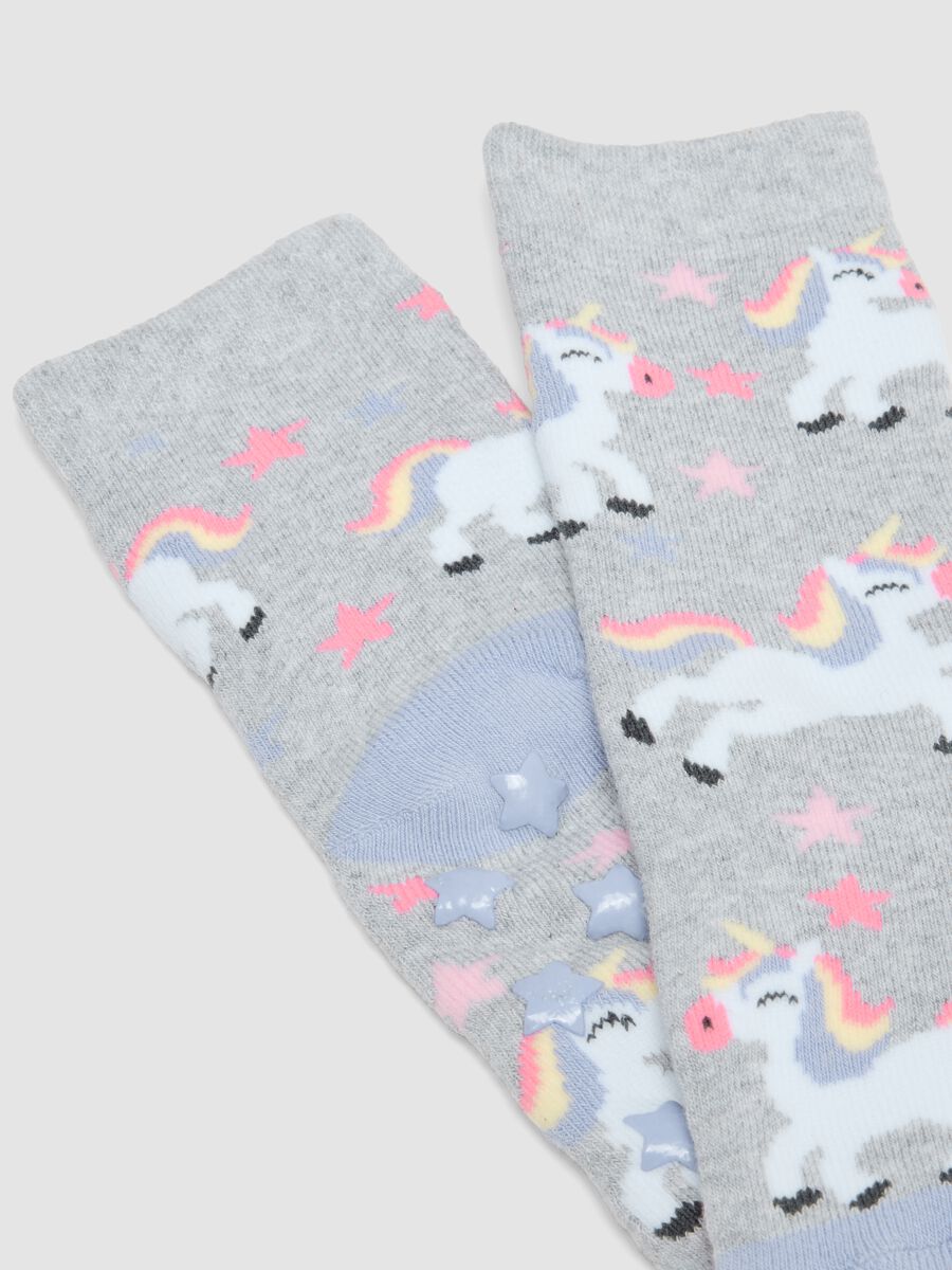 Bipack di calze corte antiscivolo in cotone organico elasticizzato con unicorni_2