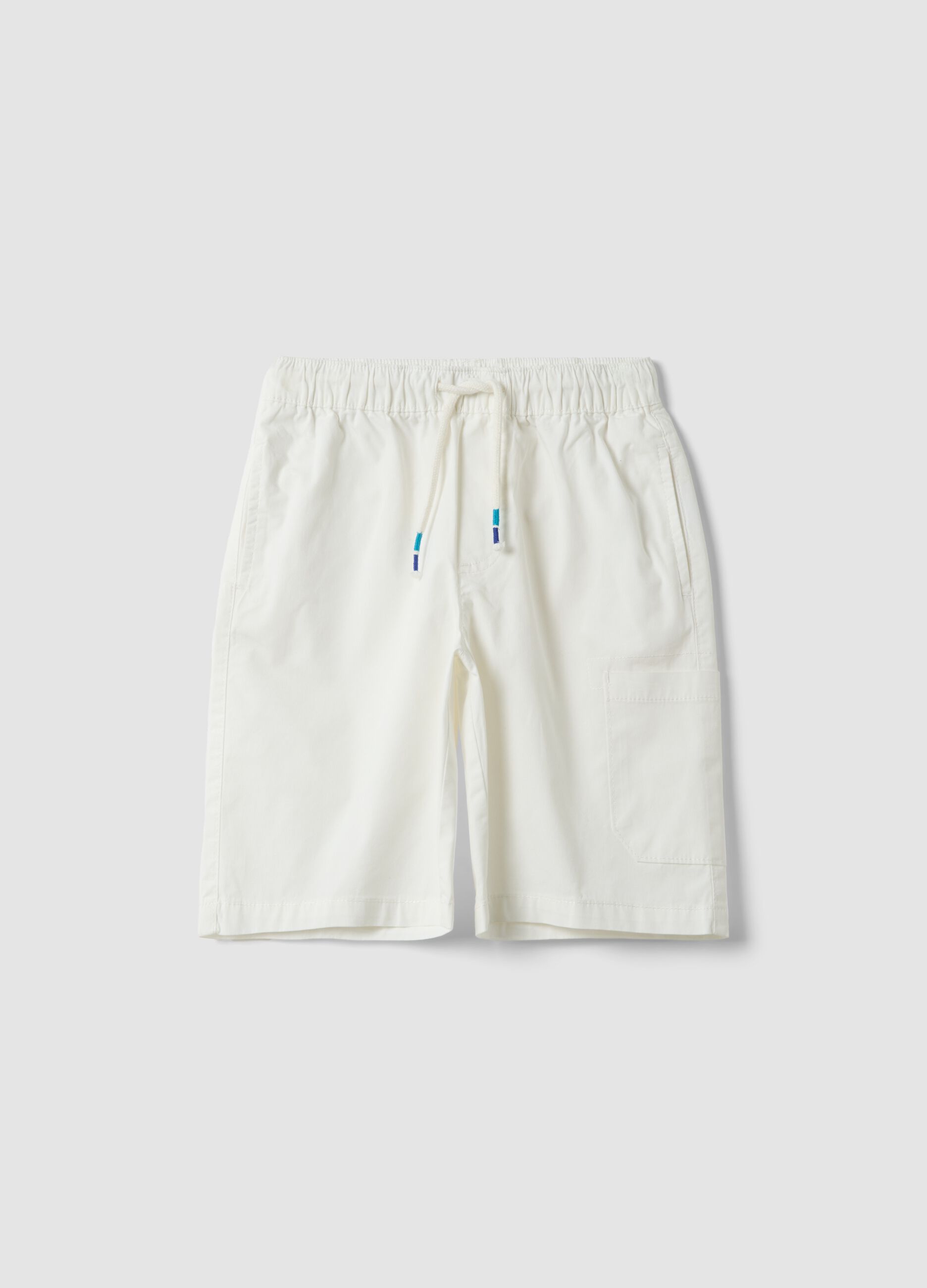 White stretch cotton shorts with elasticated waistband