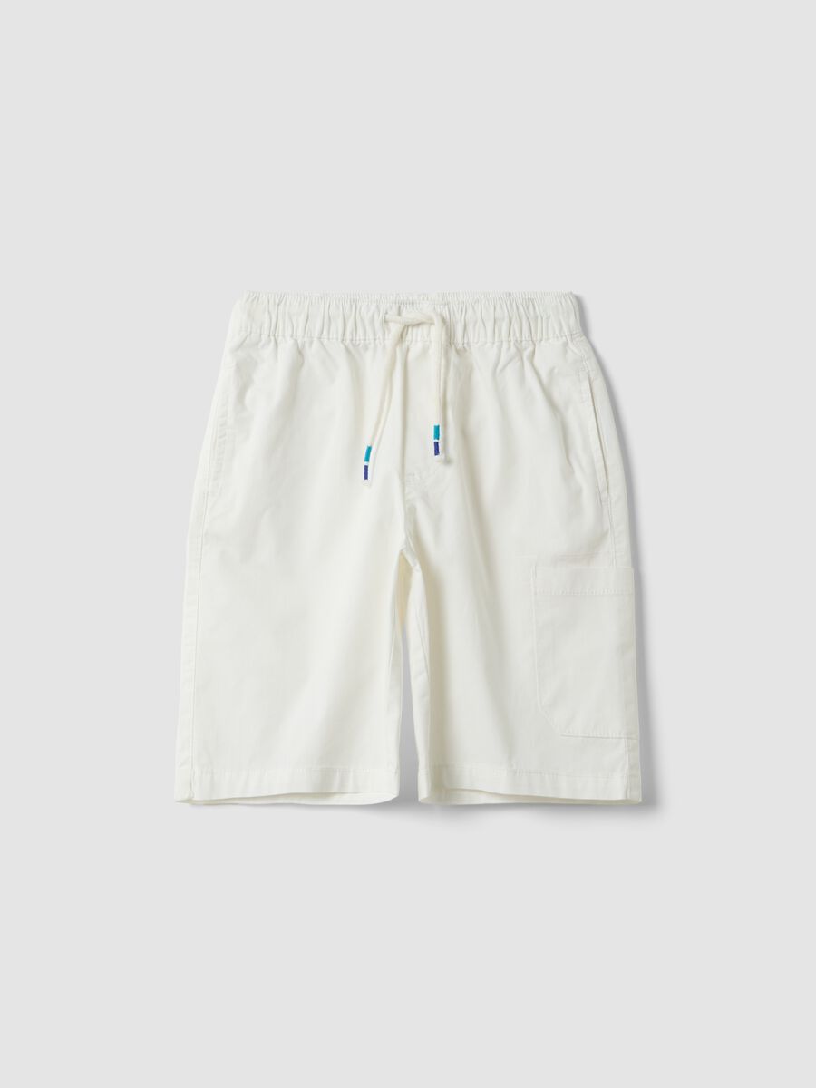 White stretch cotton shorts with elasticated waistband_0