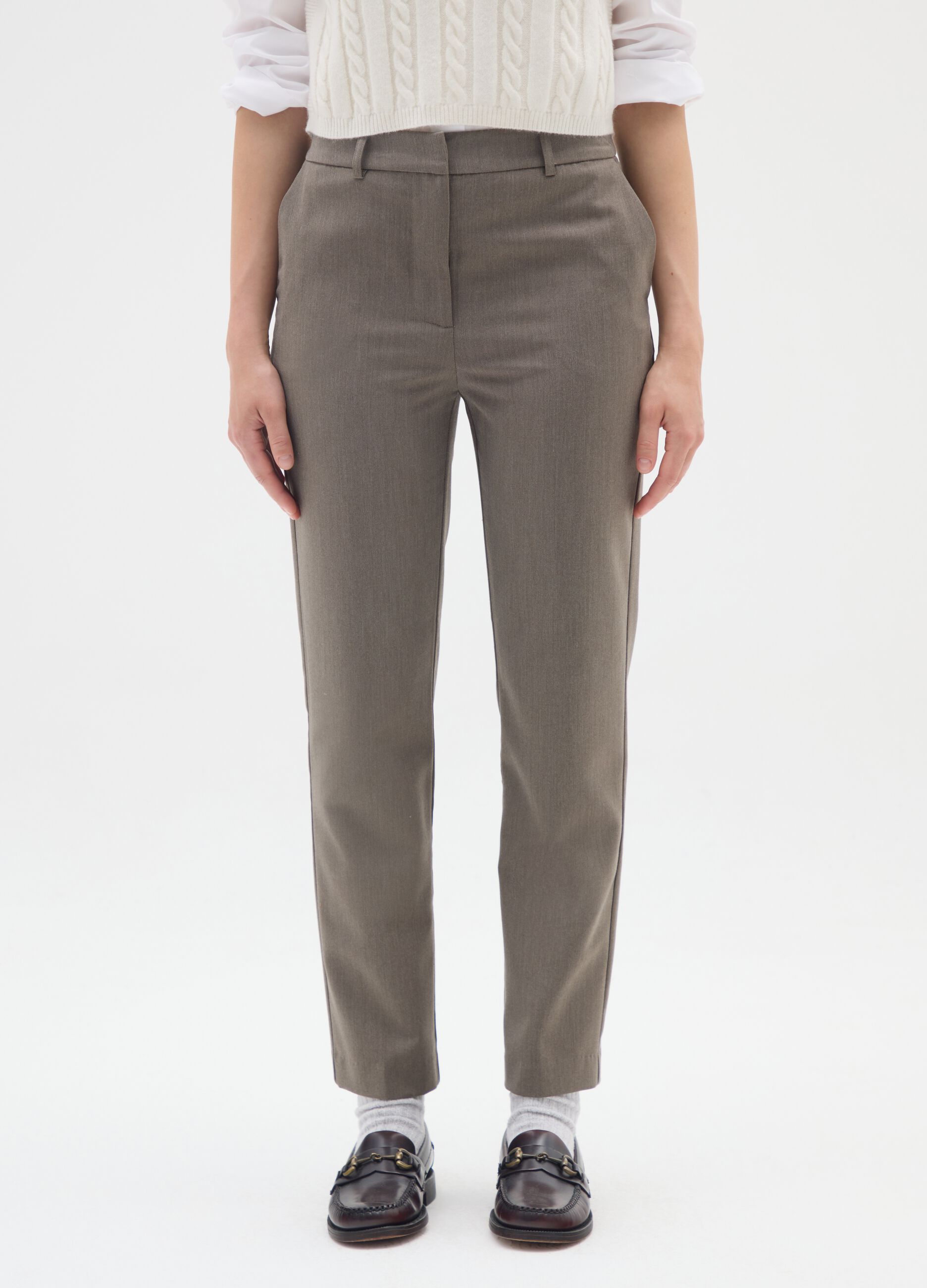 Slim fit beige melange trousers