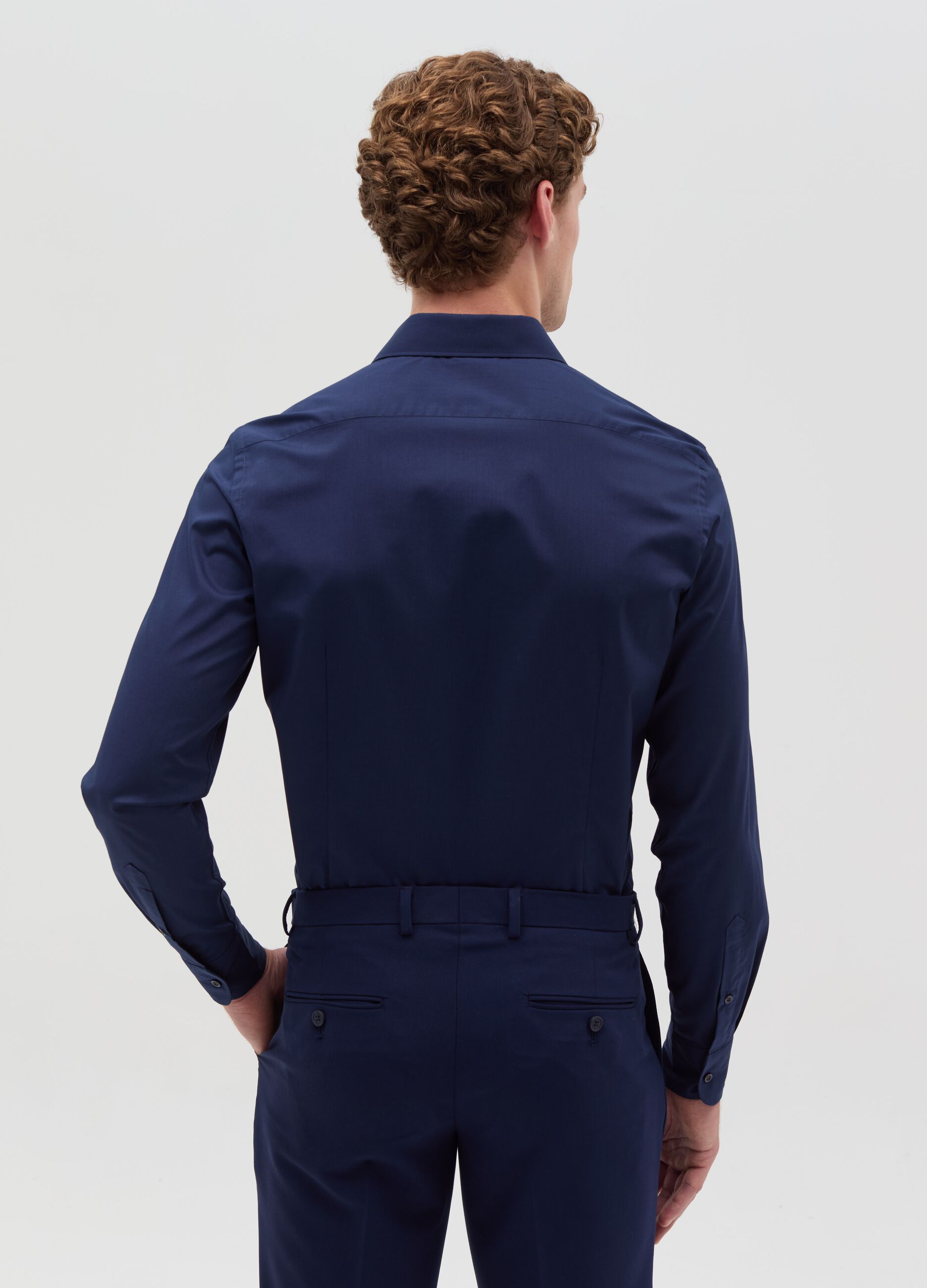 Camicia slim fit tinta unita Blu oceano da Uomo OVS