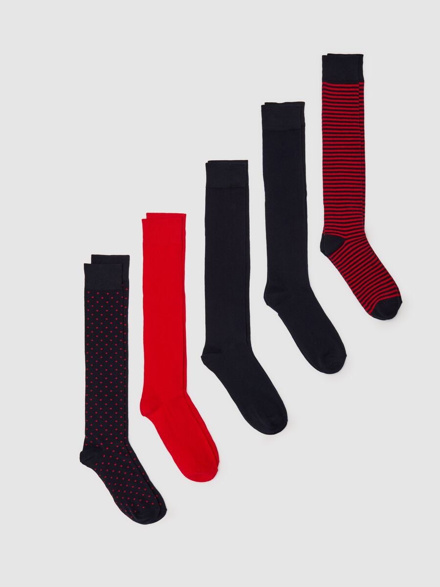 Five-pair pack long socks with stripes and polka dots pattern_0