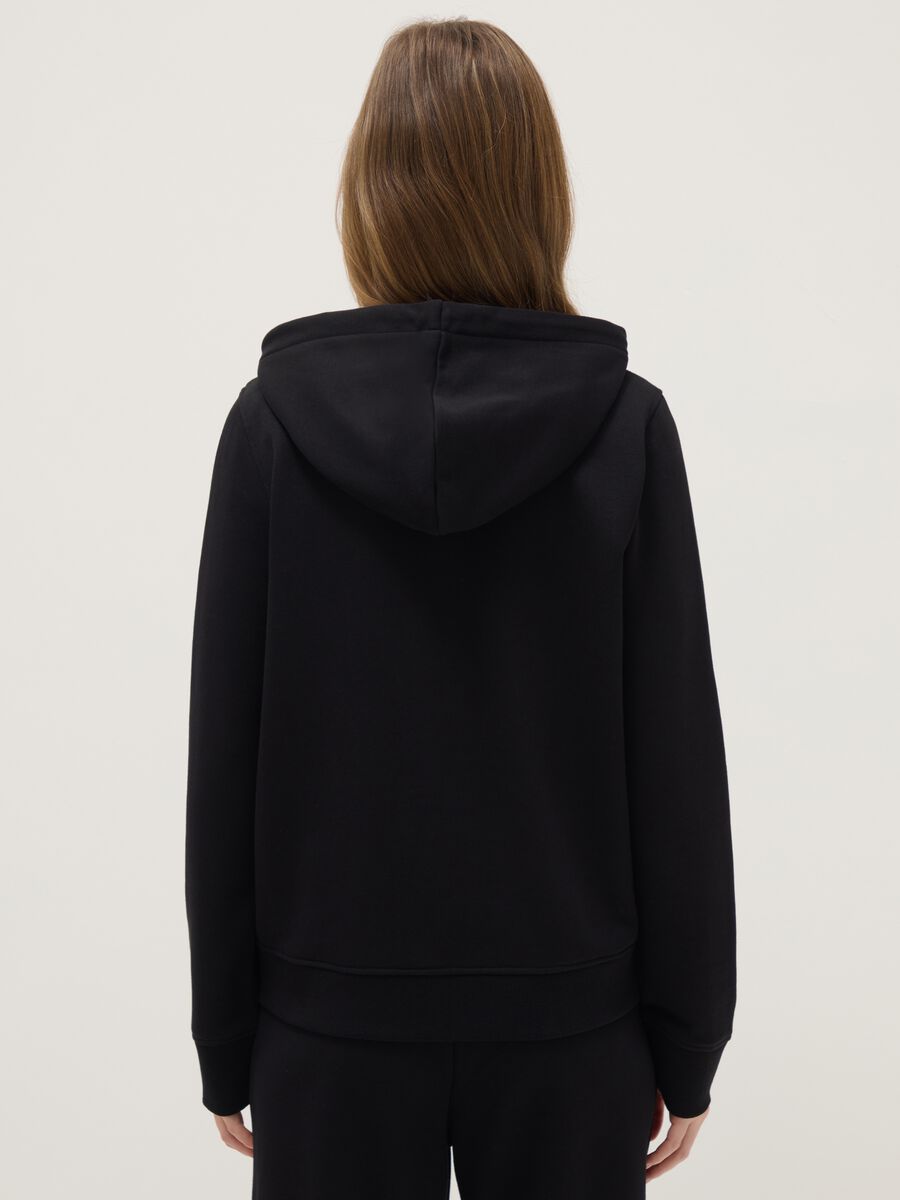 Black cotton blend hoodie regular fit with zip_2