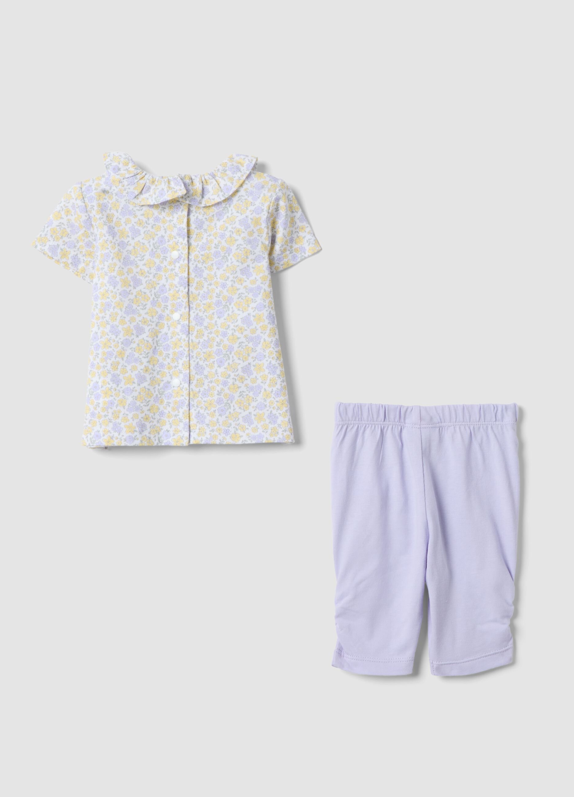 Purple and white pure organic cotton set with floral top and leggings