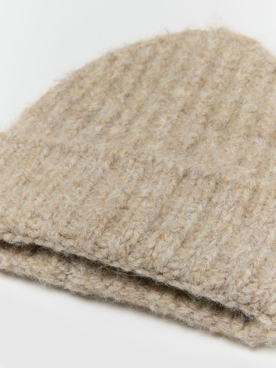 Beige knit jersey beanie_1