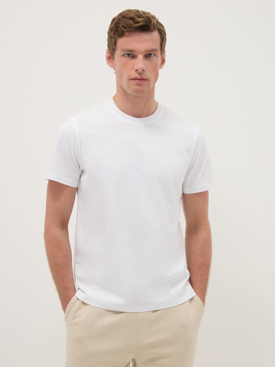 White pure cotton regular fit T-shirt_0