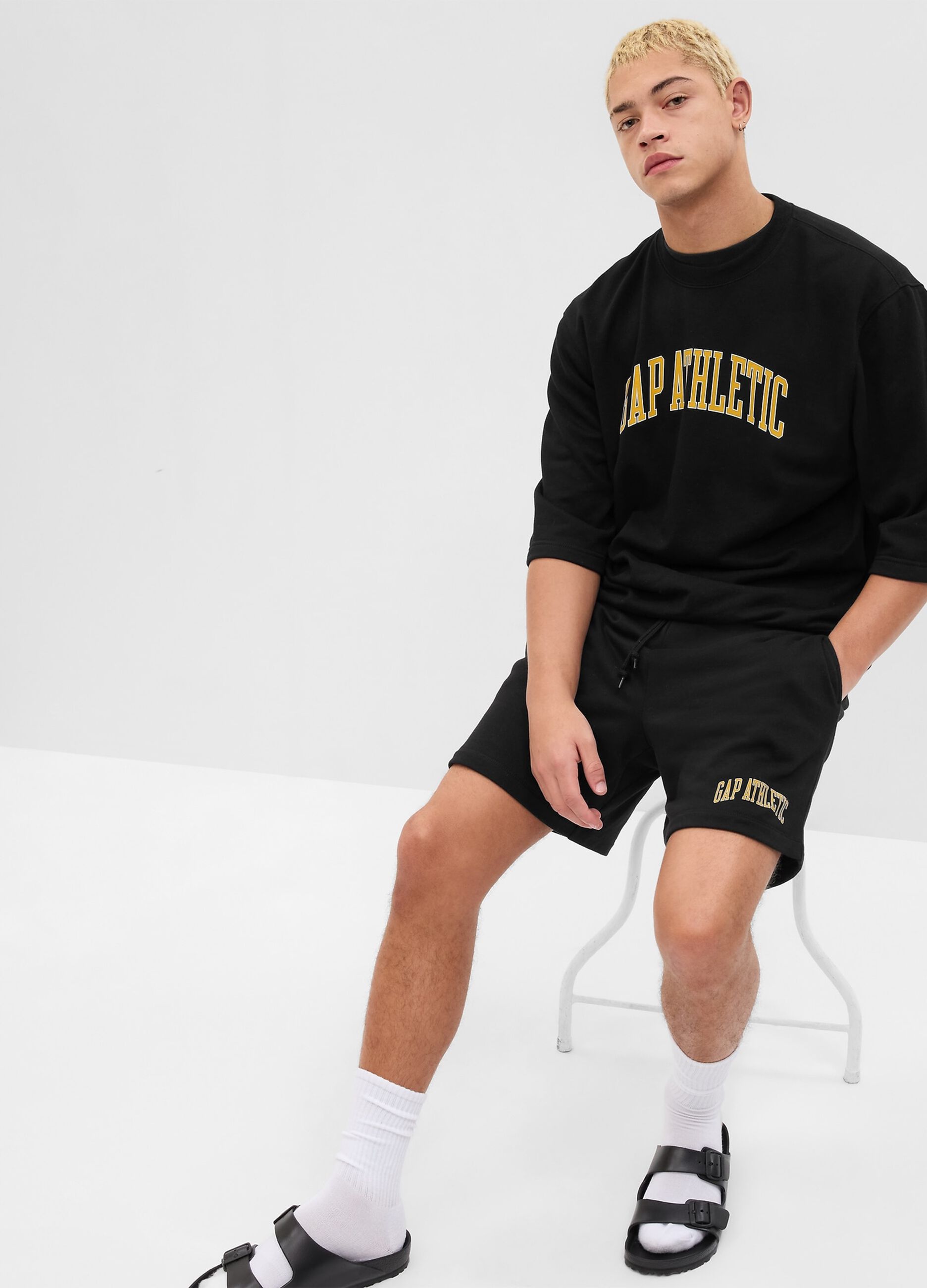 Shorts in felpa con stampa logo Athletics_1