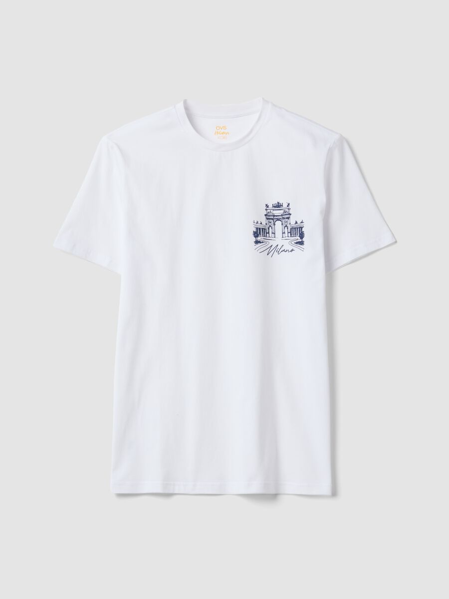 White pure cotton T-shirt with chest print, regular fit_4