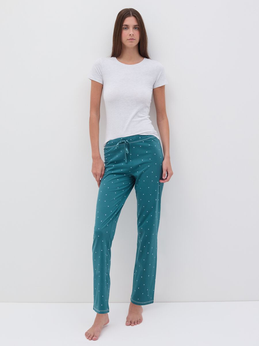 Pantalone pigiama in cotone con stampa stelline_0