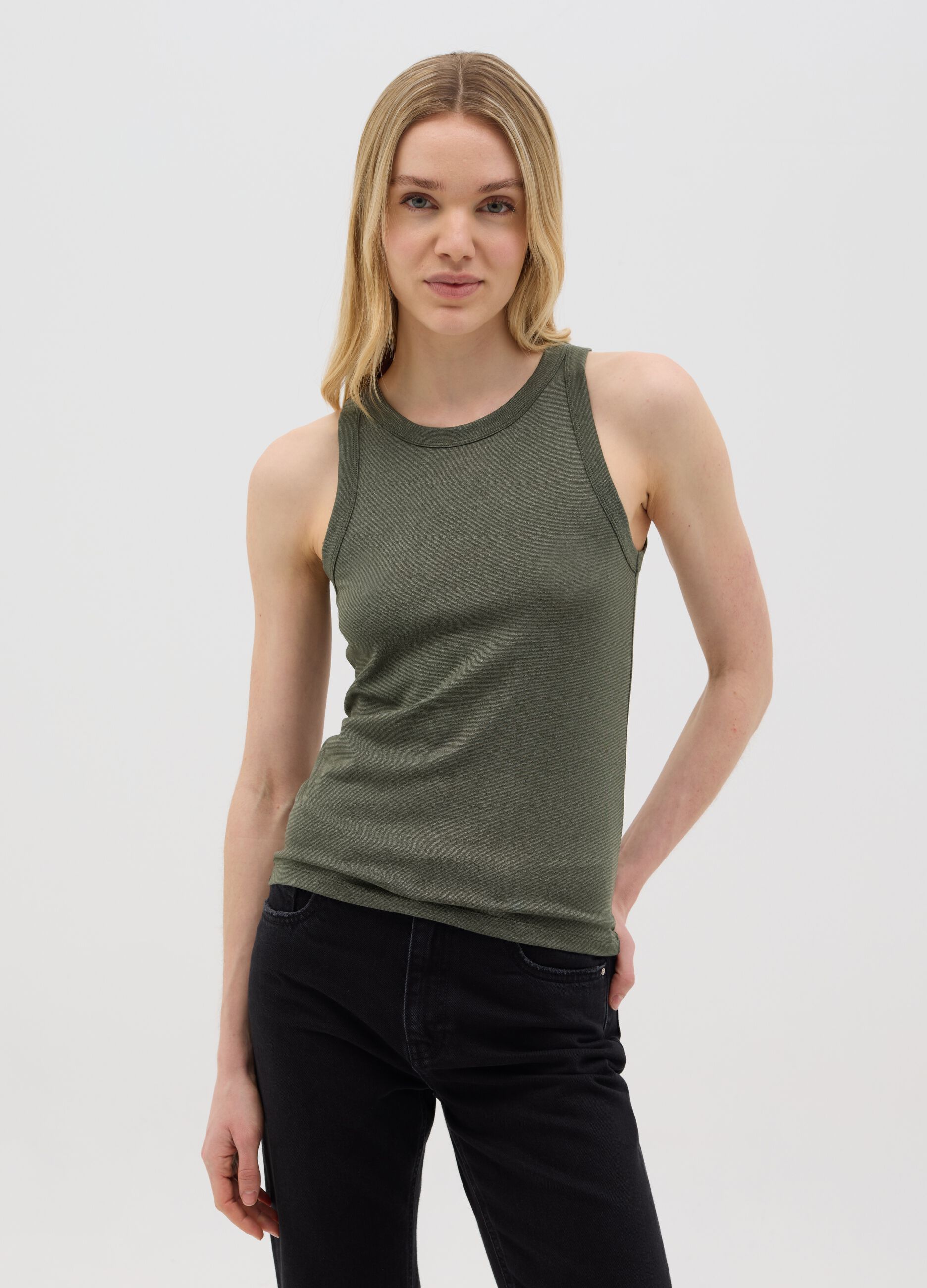 Green Stretch Jersey Tank Top by Ovs