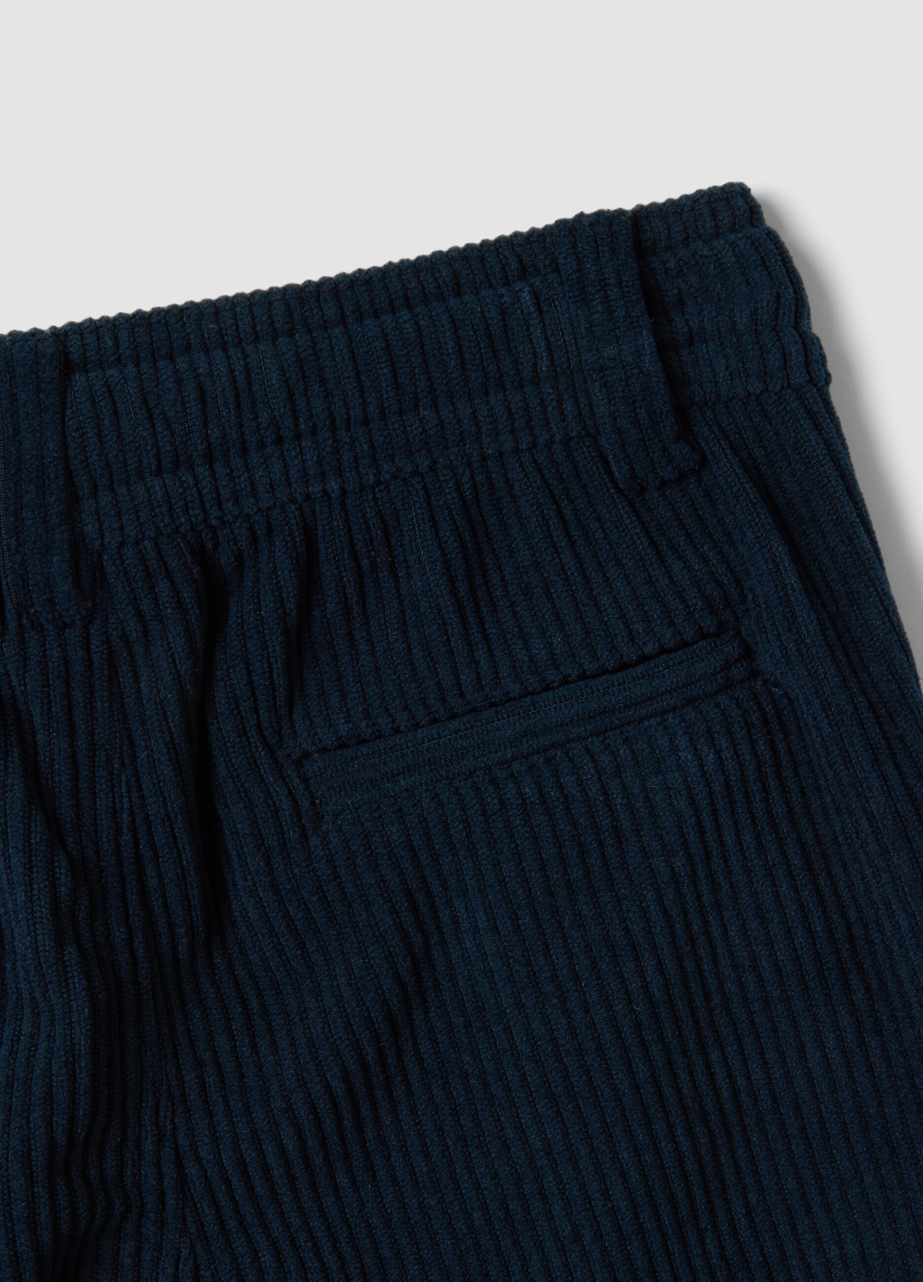 Blue regular-fit chino trousers with elasticated ribbed waistband