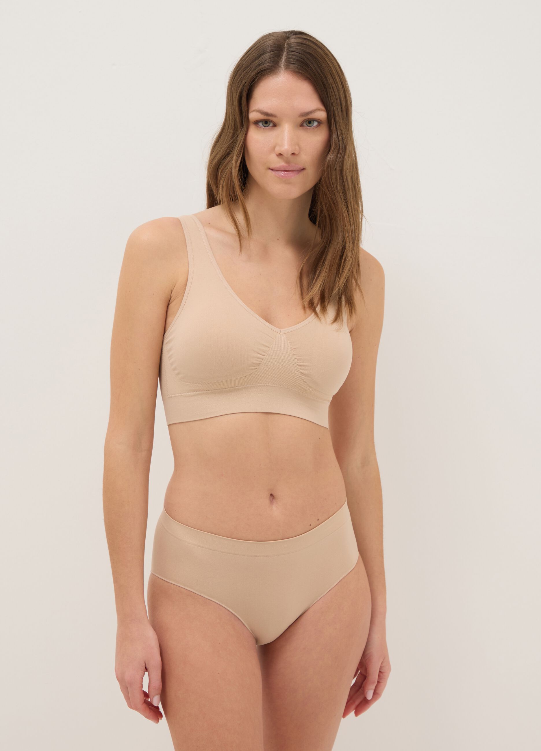 High-waisted beige briefs