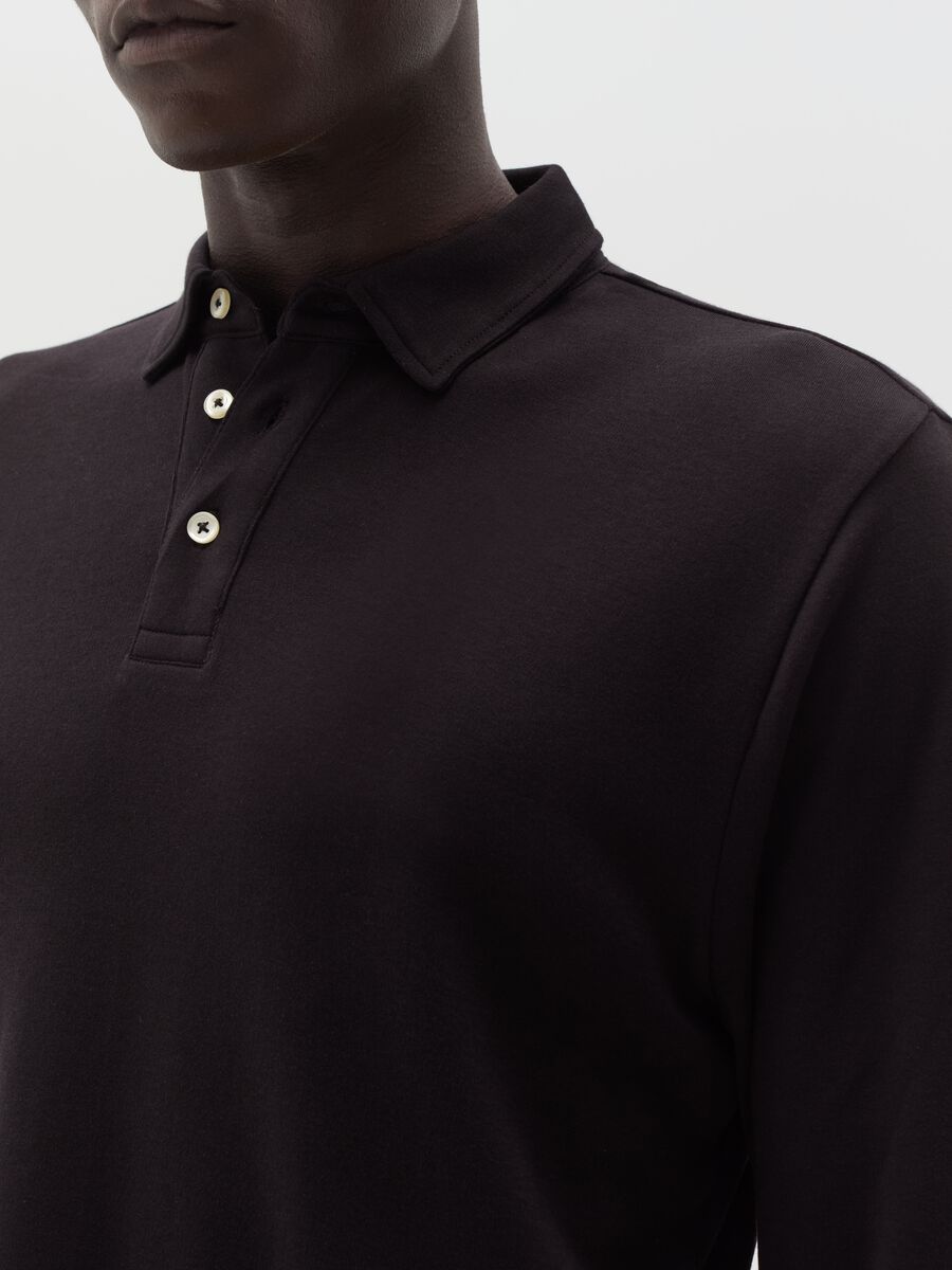 Cotton long-sleeved polo shirt_3