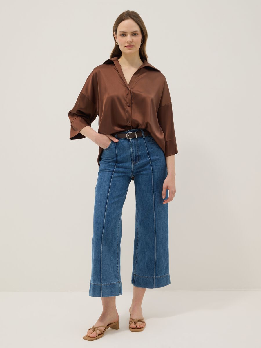 Camicetta satinata marrone regular fit_1
