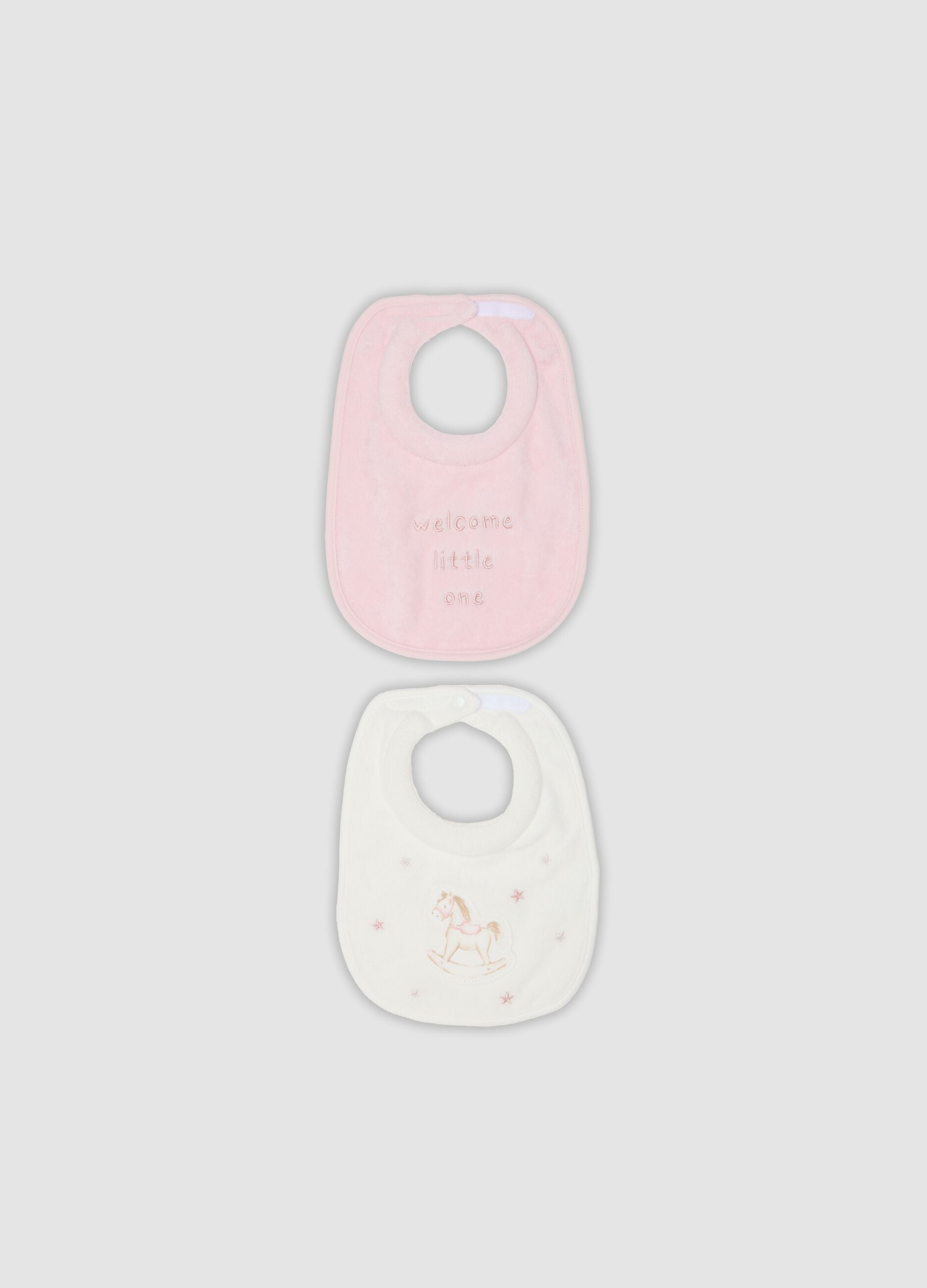 Pack of two pink and white organic cotton baby bibs