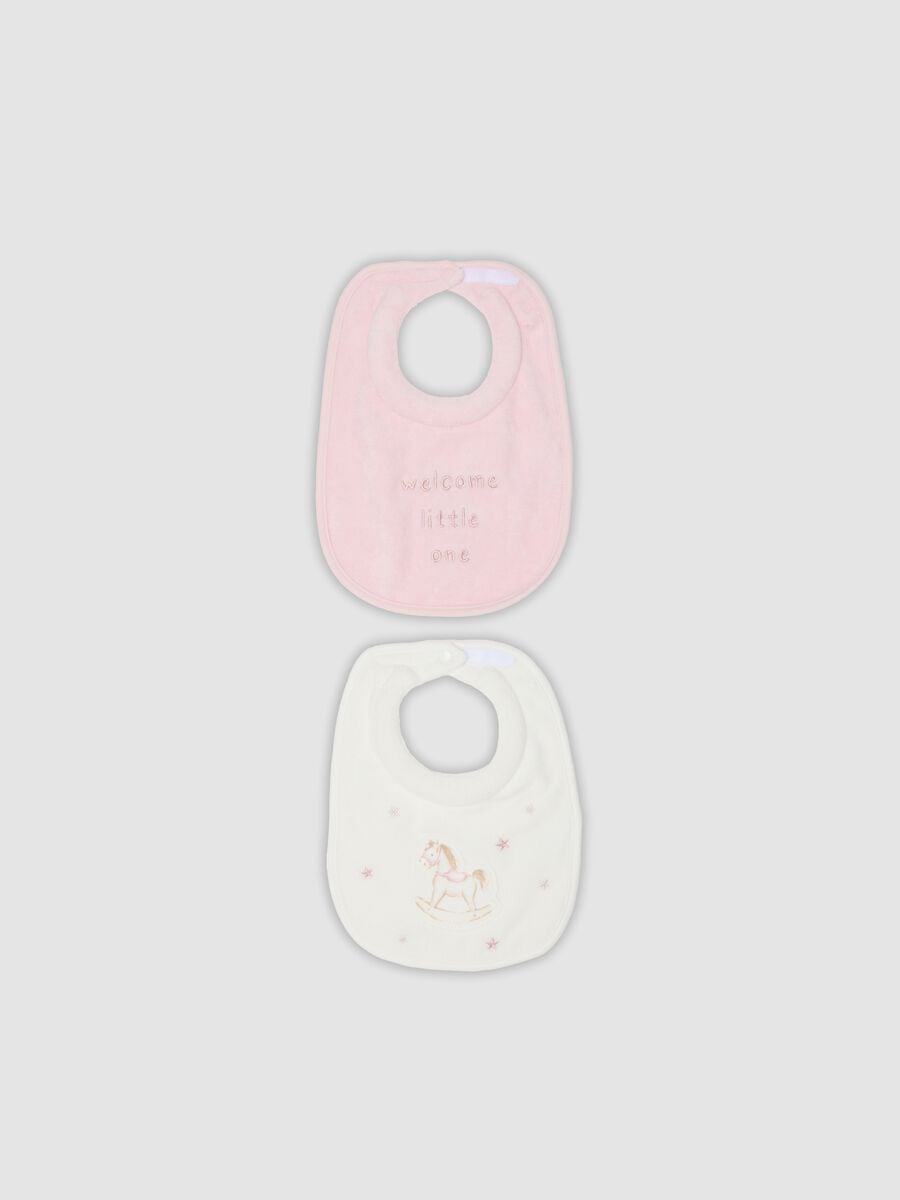 Bipack di bavaglini rosa e bianchi in cotone organico per neonato_0