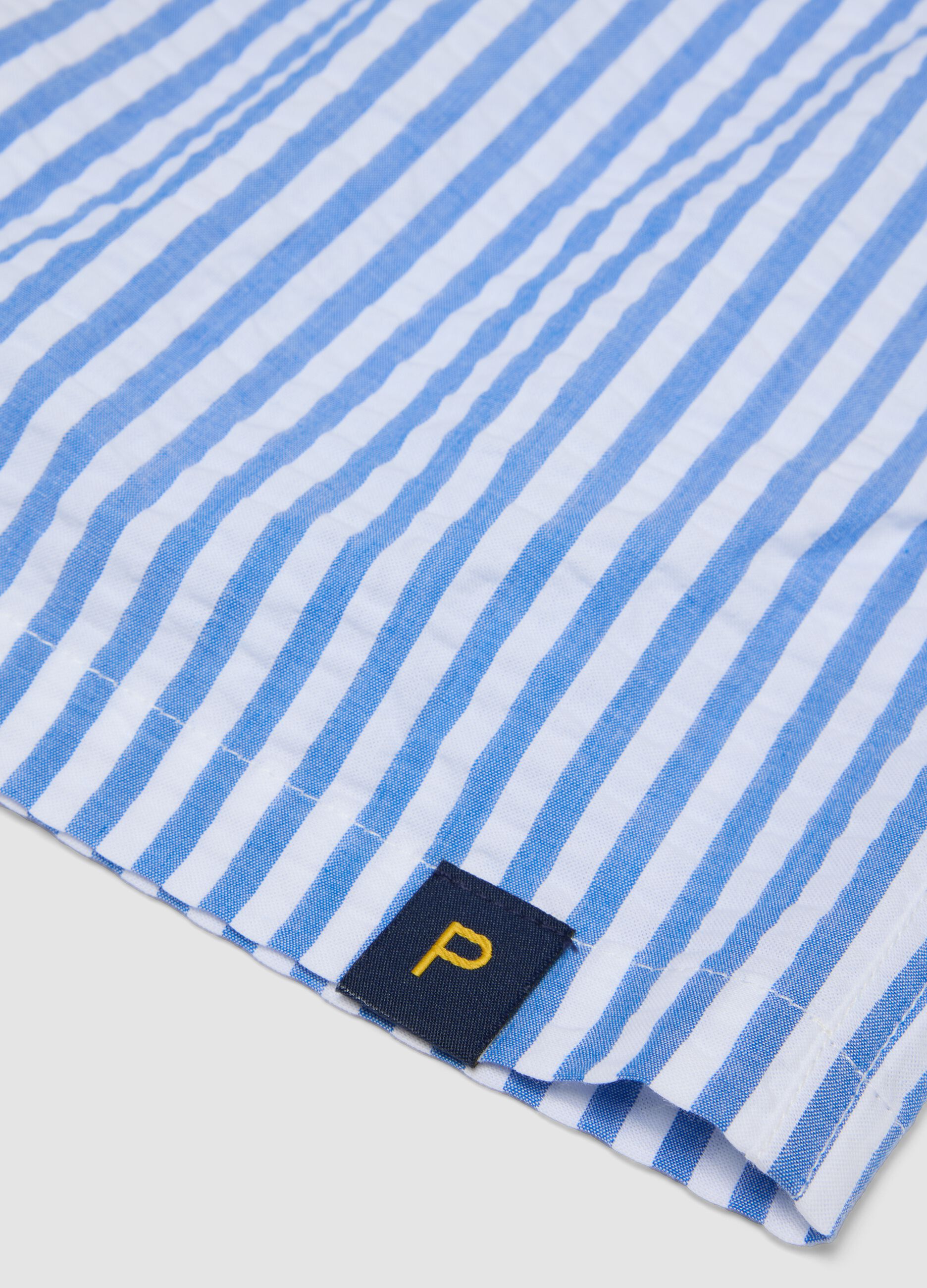 Blue and white striped pure cotton swim shorts