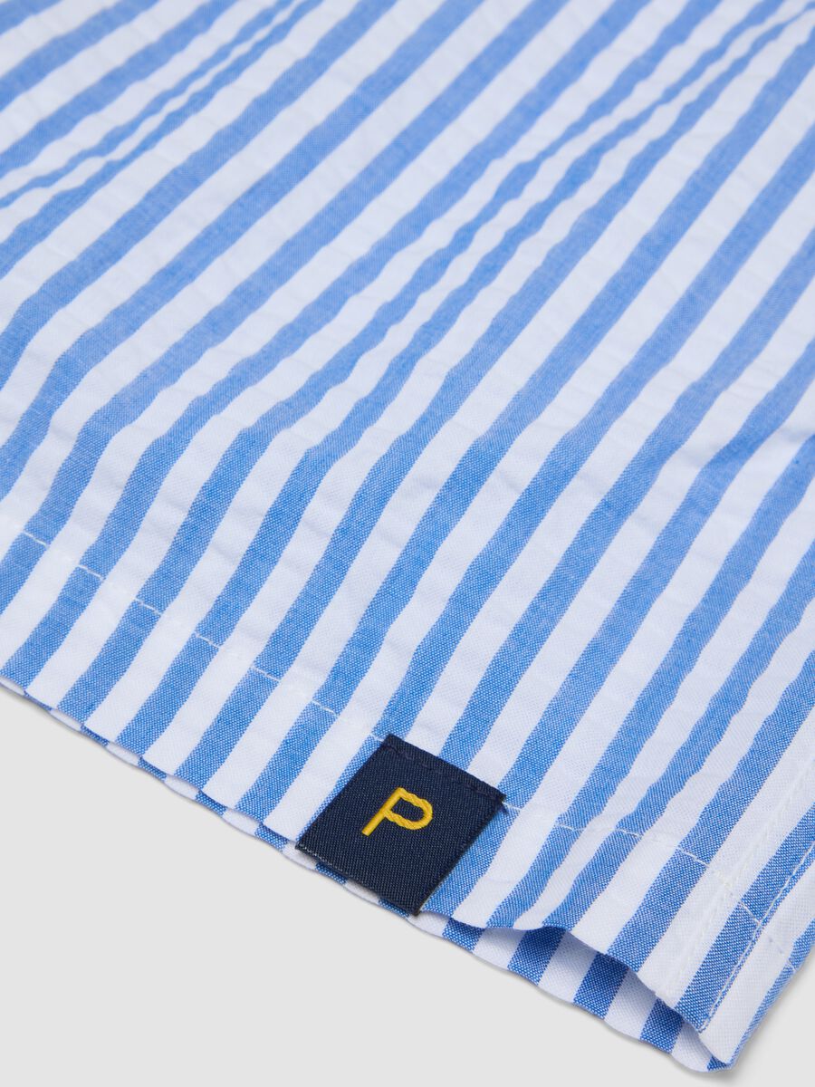 Blue and white striped pure cotton swim shorts_1