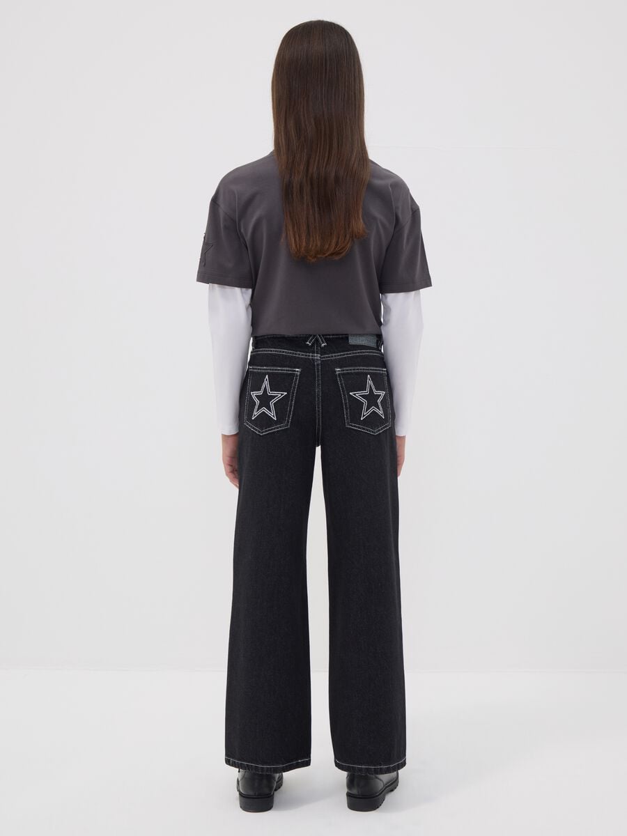 Jeans neri straight fit in puro cotone con stella per ragazza_2