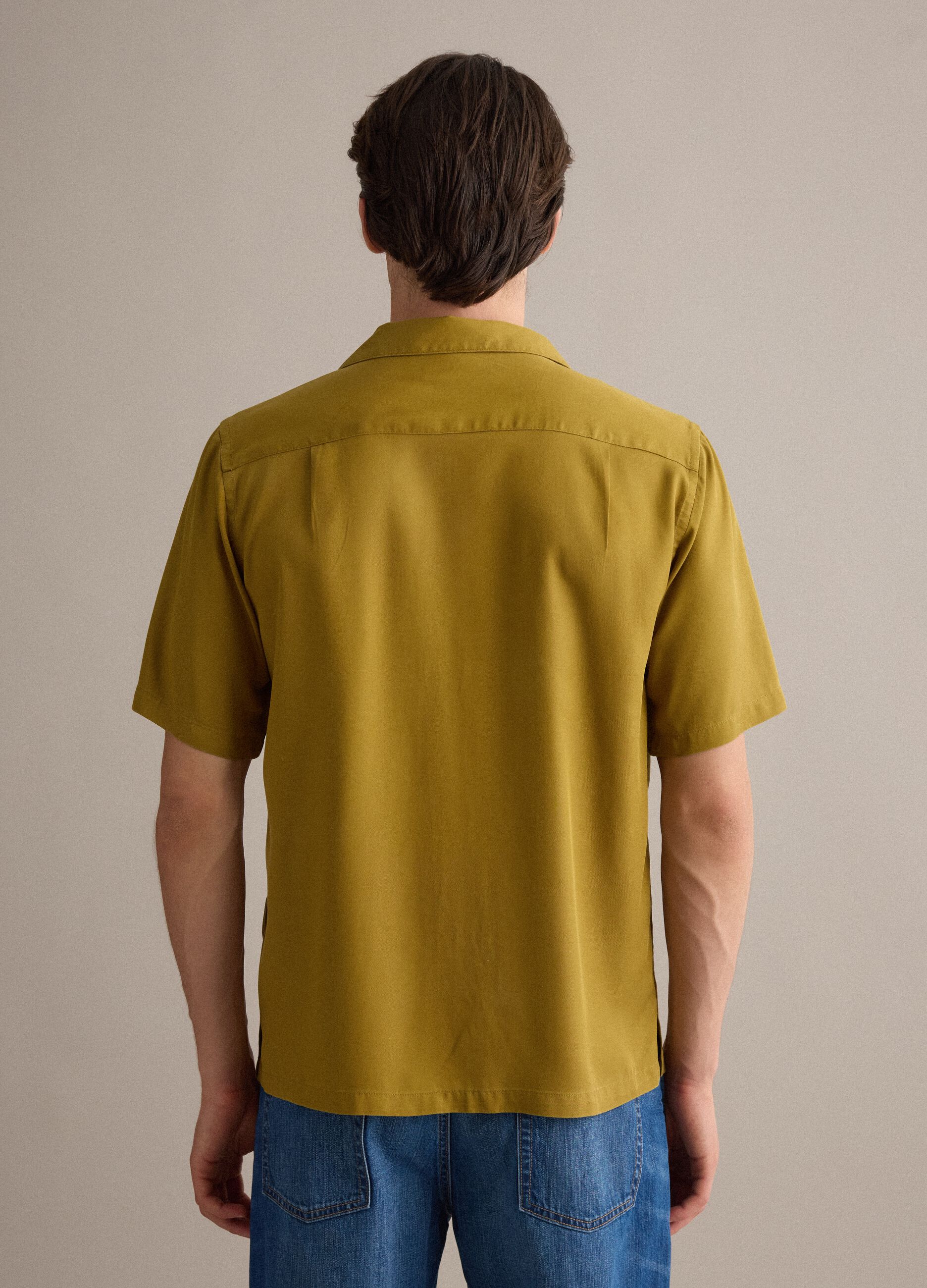 Yellow pure lyocell regular-fit shirt with bowling collar