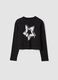 Black organic cotton T-shirt with ribbed neckline for girls_0