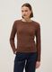 Brown cotton and viscose blend sweater regular fit with knit texture_0