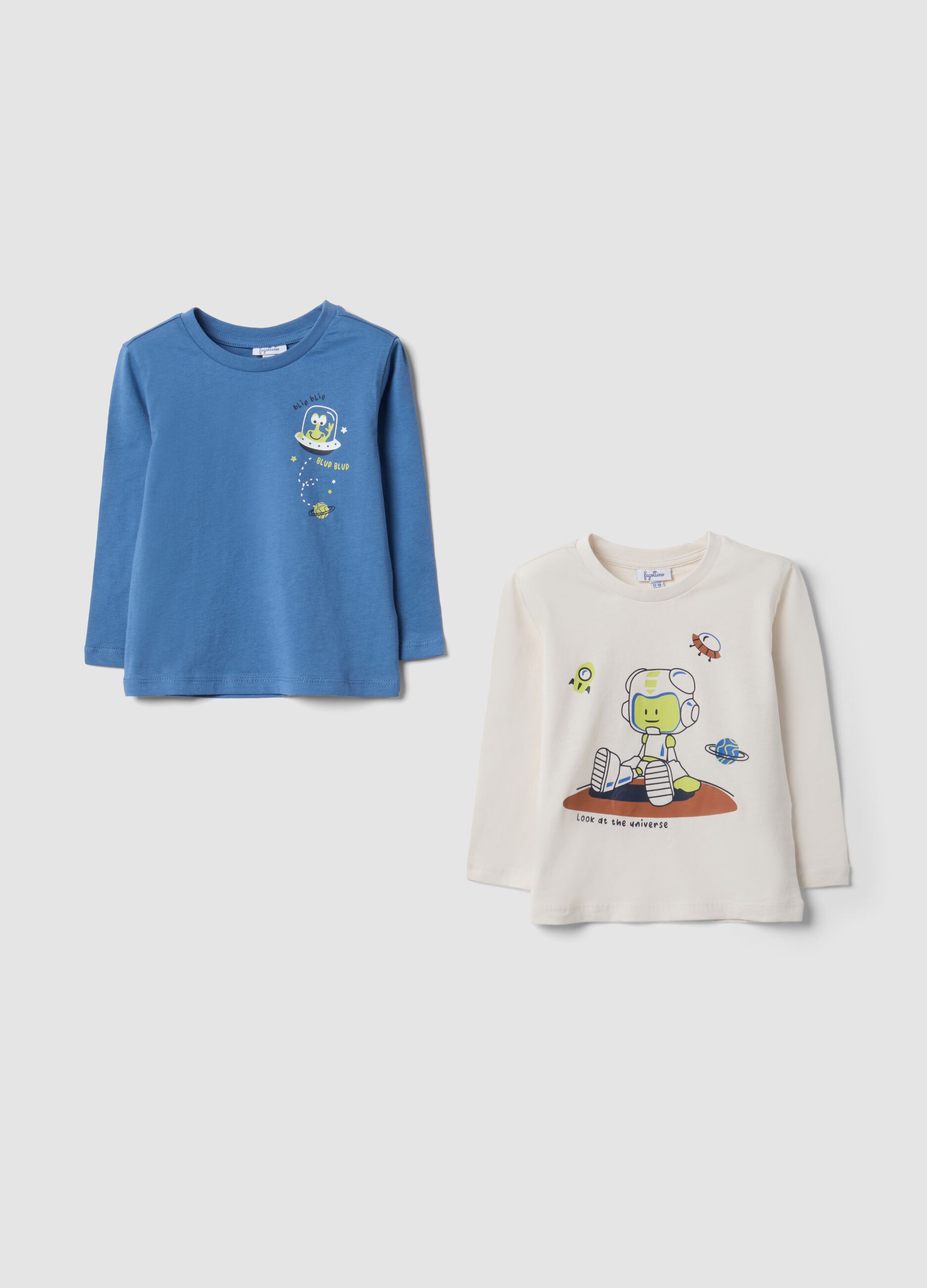 2-pack multicolour pure cotton T-shirts with alien print for baby boy