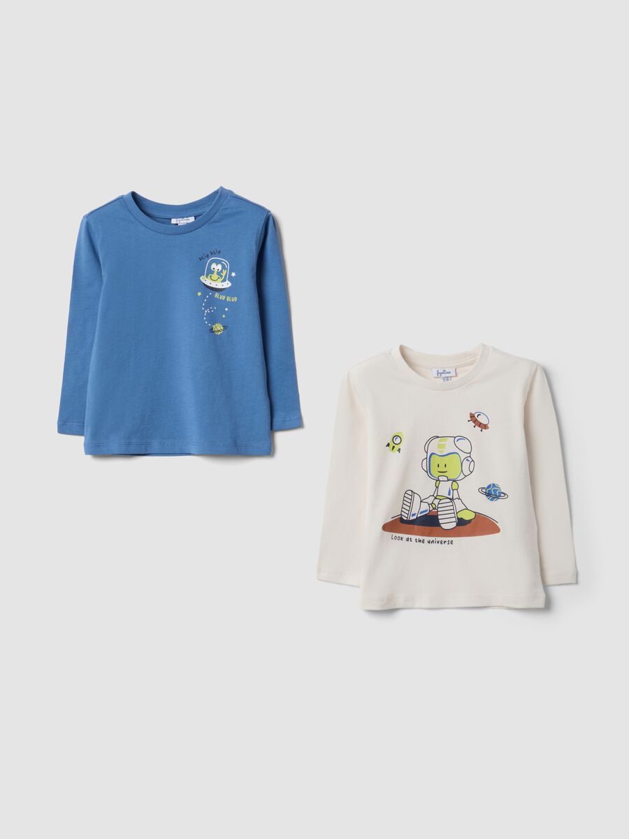 2-pack multicolour pure cotton T-shirts with alien print for baby boy_0