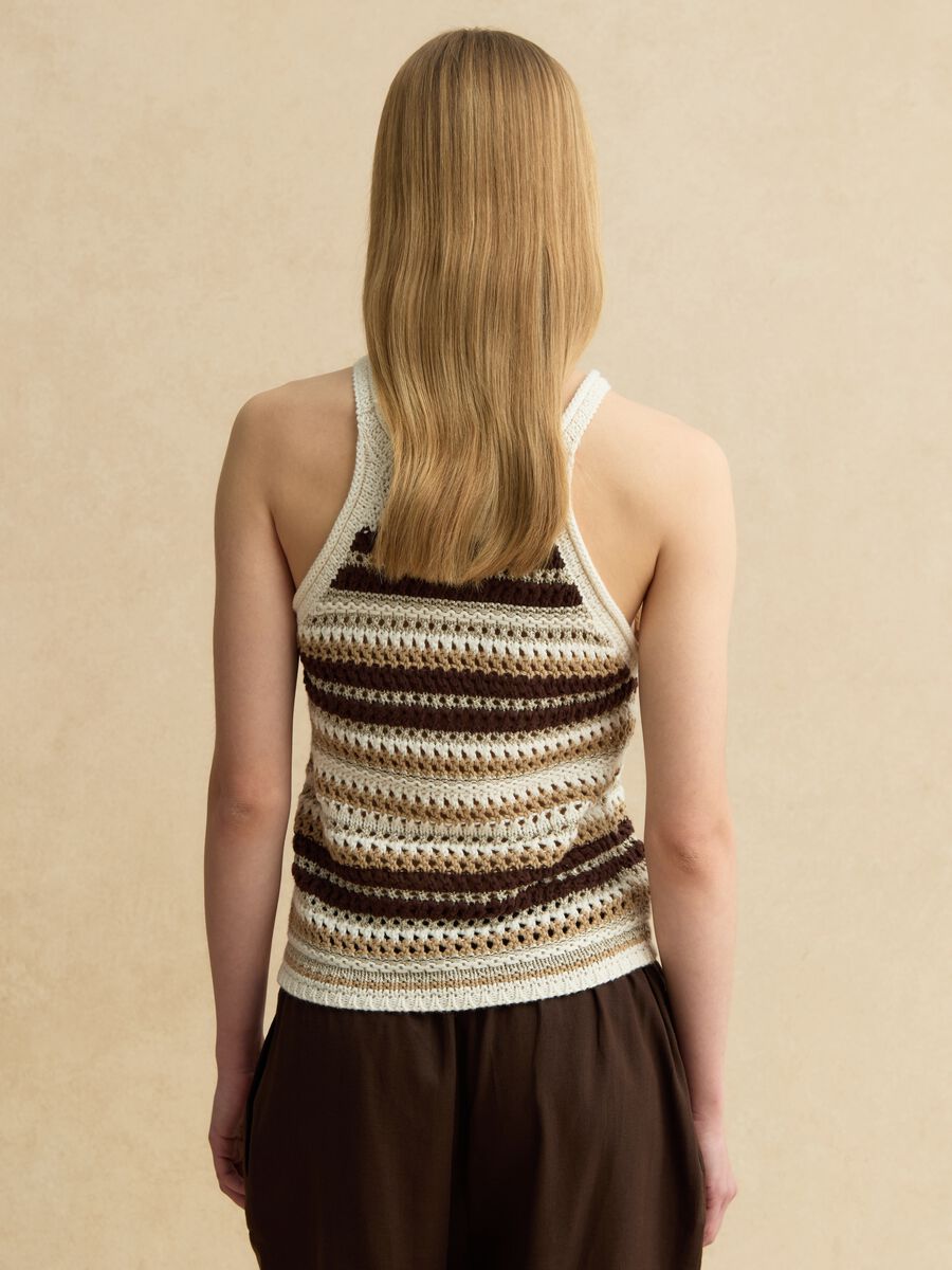 Top fitted a righe multicolor in misto cotone lavorato a maglia_3