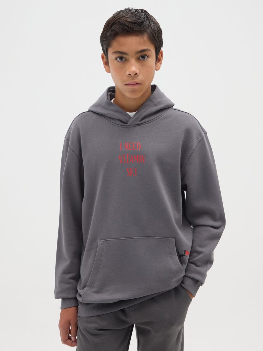 Boys' Gray Hooded Sweatshirt in Pure Cotton Regular Fit_0