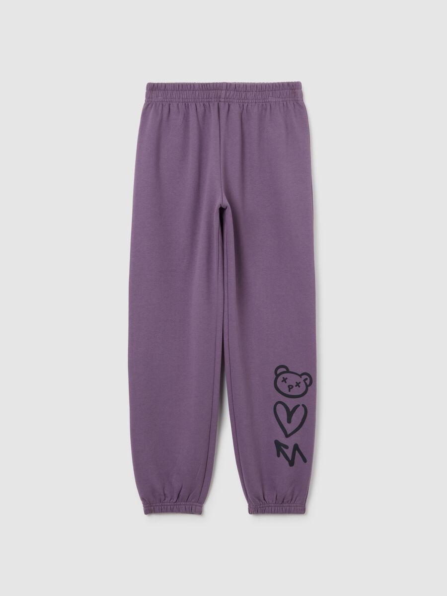 Girls' Purple Jogger Trousers in Pure Cotton with Print_0