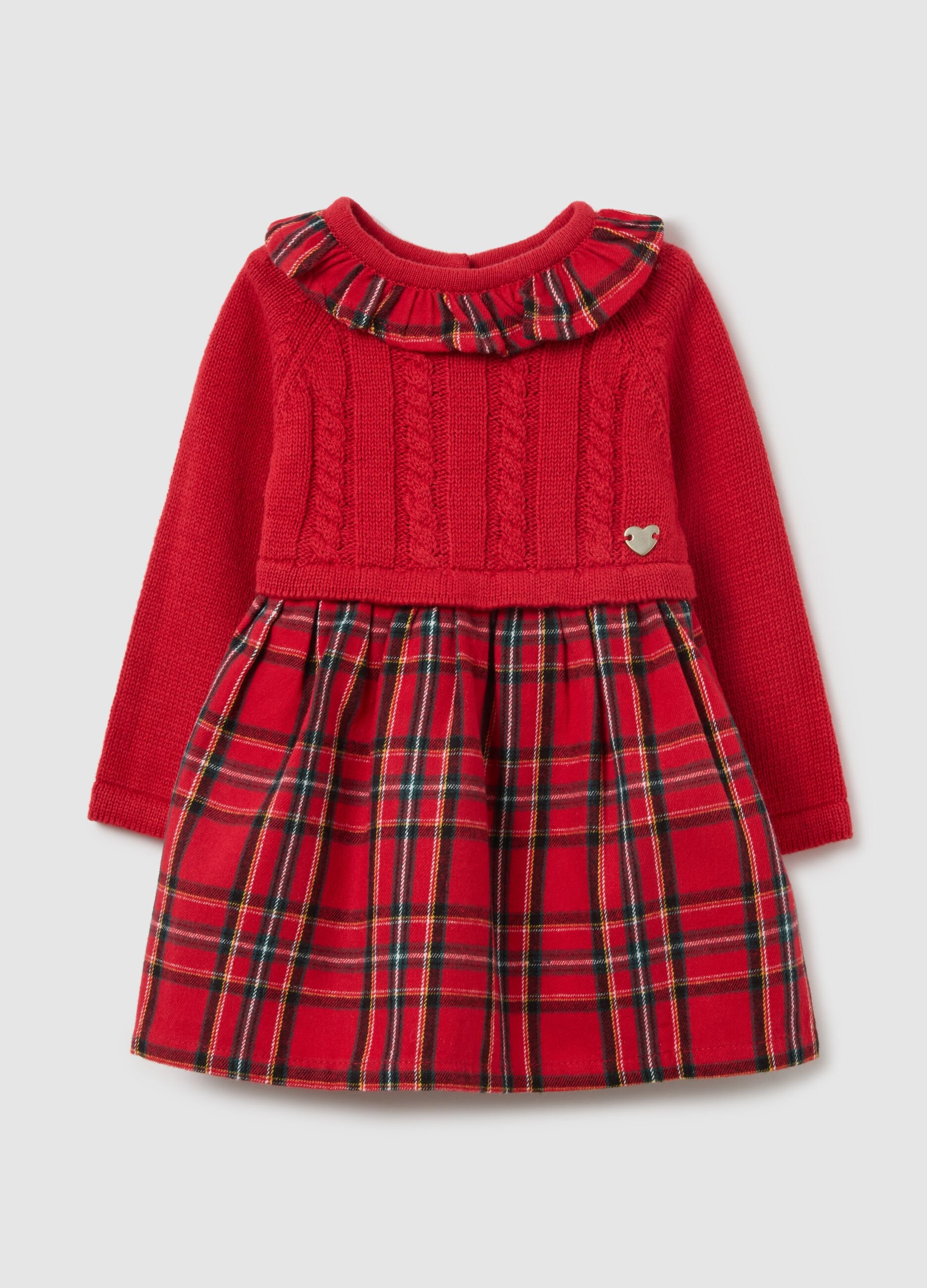 Baby Girls' Red Check Dress in Pure Cotton Regular Fit